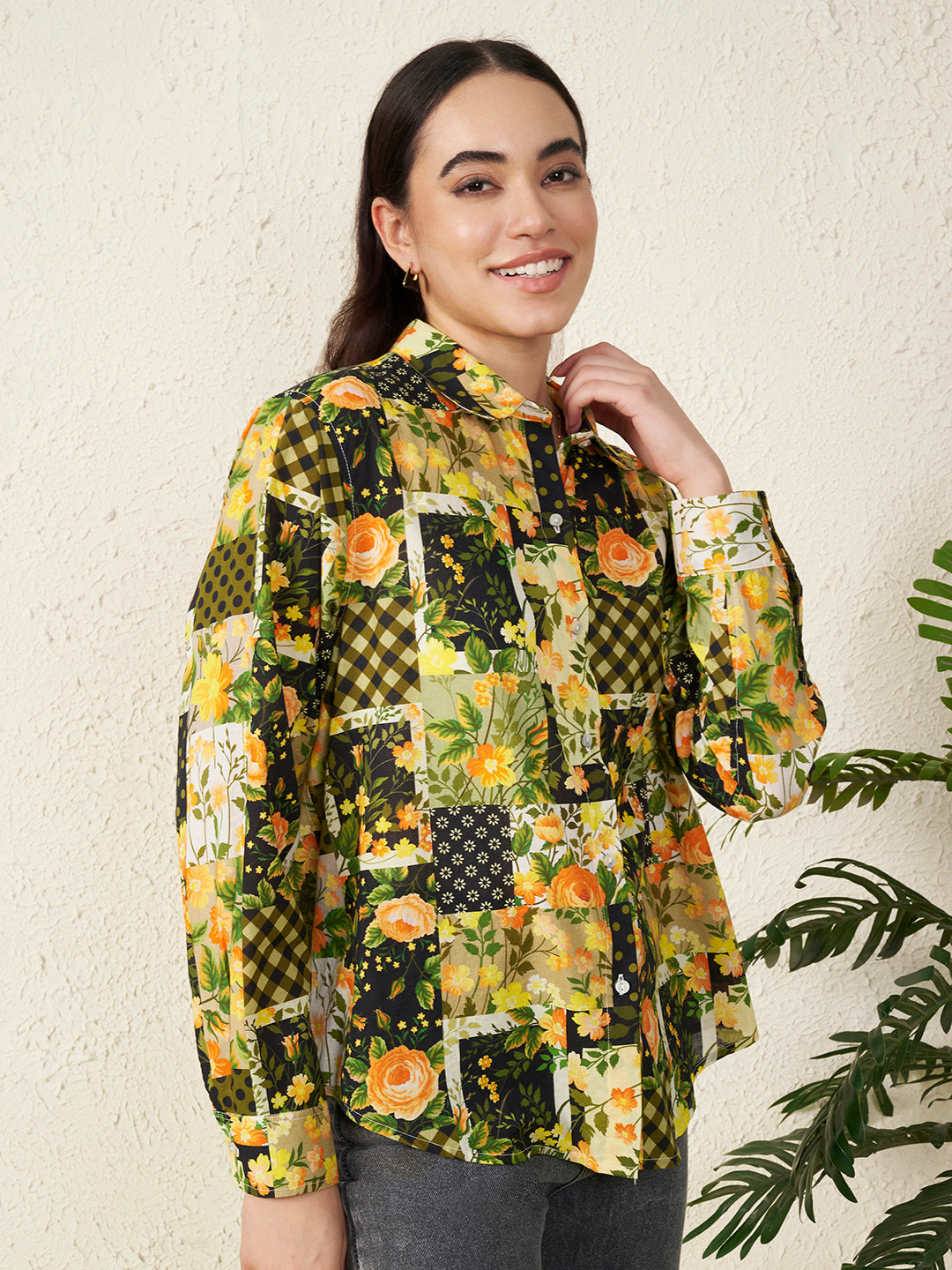 Women Vintage Motif Floral Shirt
