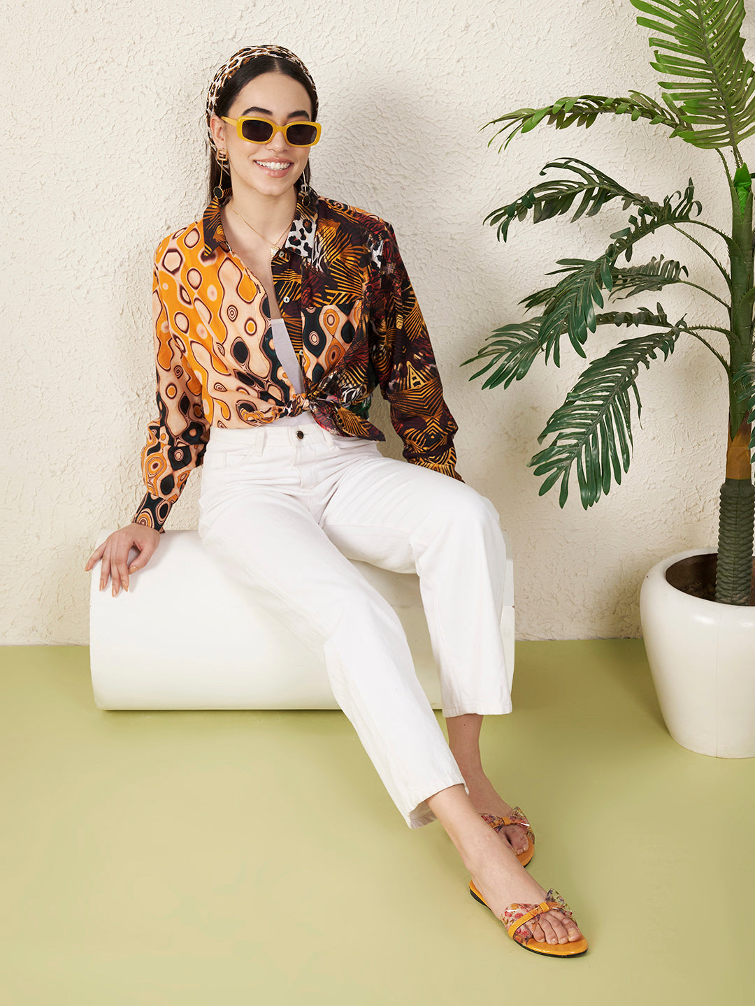 Women’s Multicolor Tropical Bird & Abstract Print Shirt