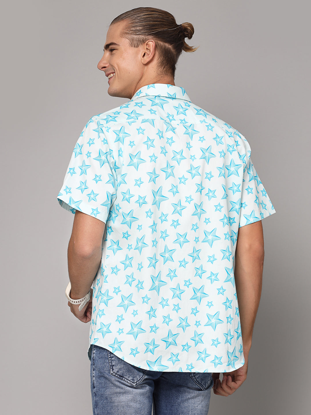 Valbone Men Star Printed Giza Cotton Casual half sleeves Shirt