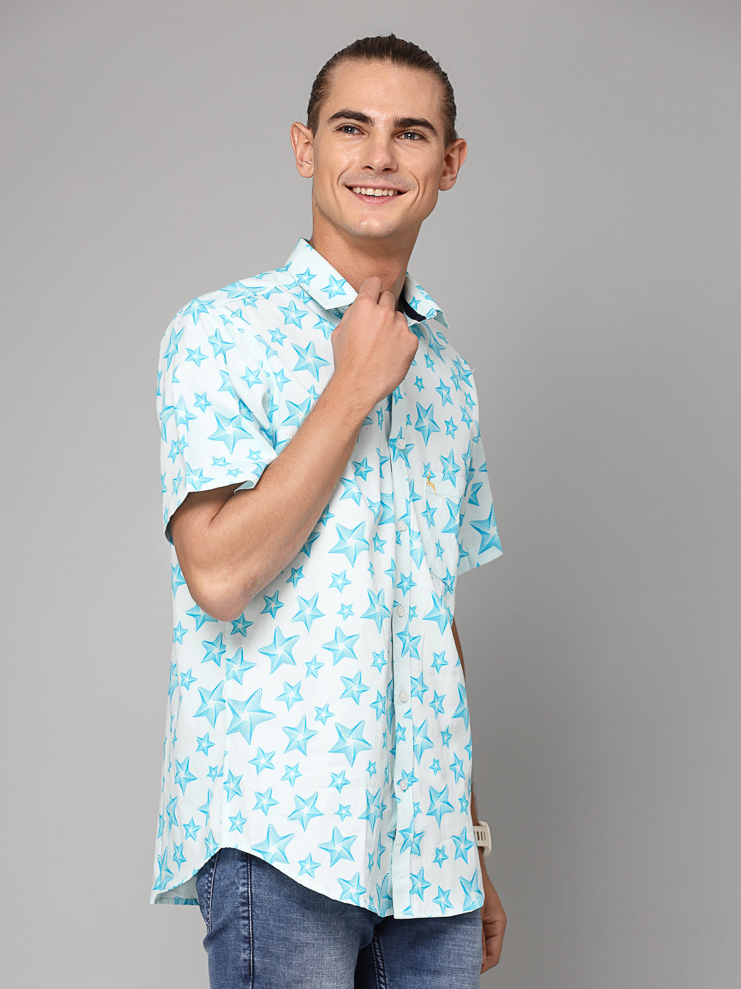 Valbone Men Star Printed Giza Cotton Casual half sleeves Shirt