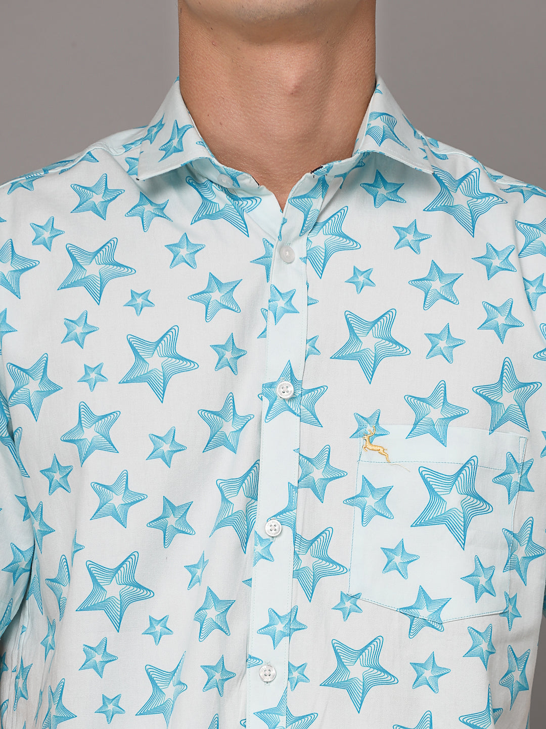Valbone Men Star Printed Giza Cotton Casual half sleeves Shirt
