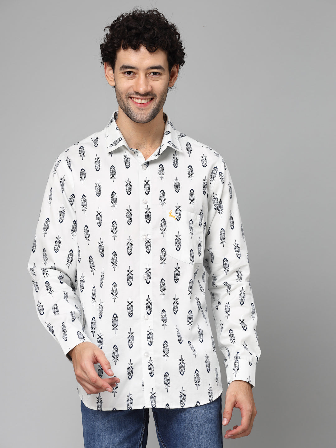 Valbone Men Abstract Printed Giza Cotton Casual Shirt