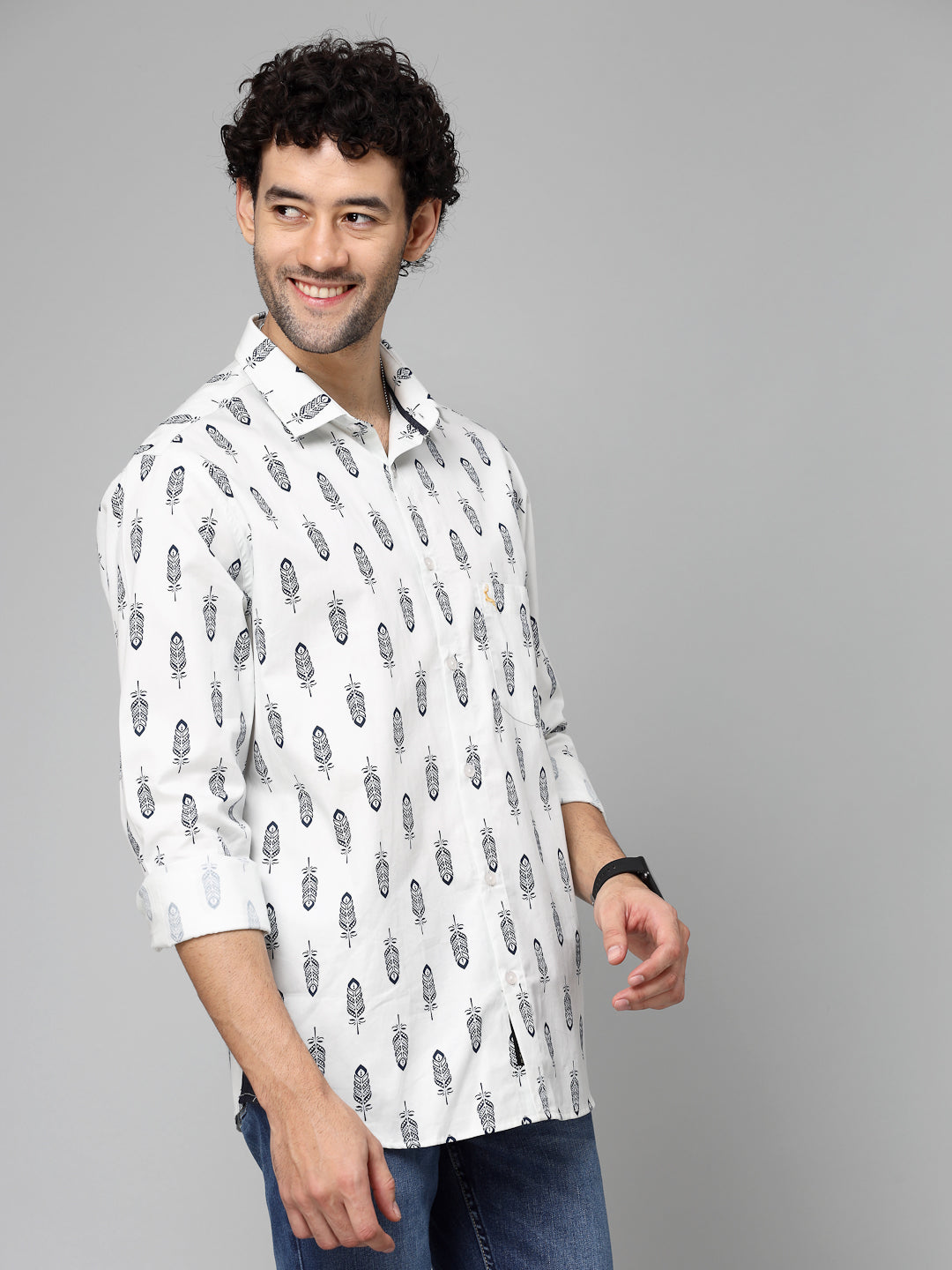 Valbone Men Abstract Printed Giza Cotton Casual Shirt