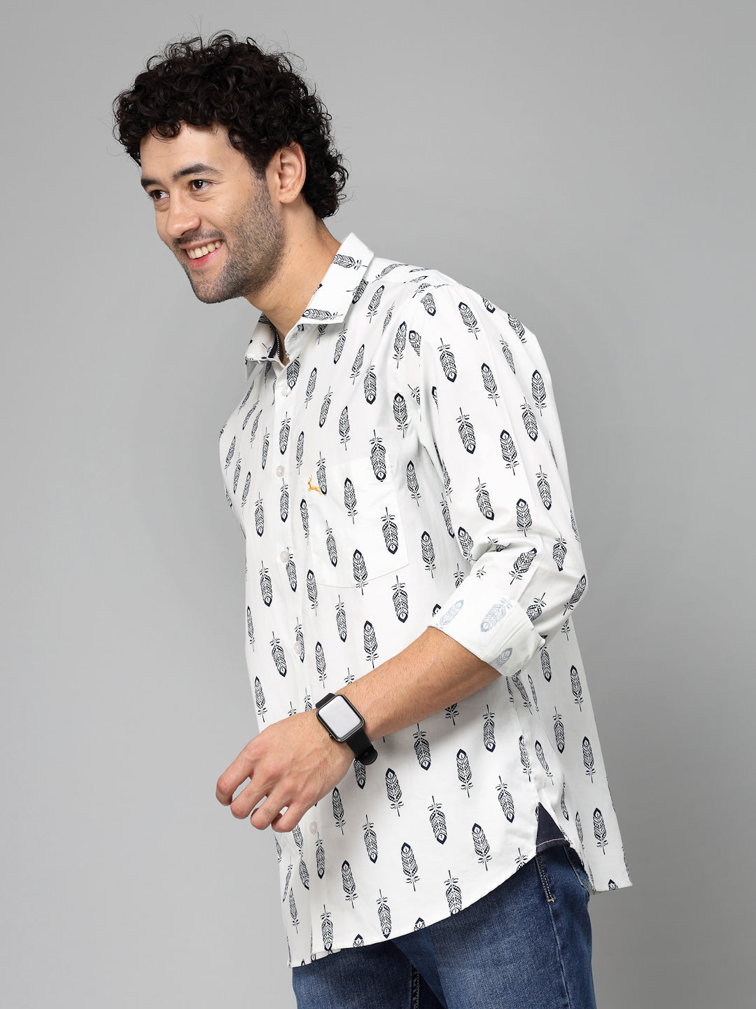 Valbone Men Abstract Printed Giza Cotton Casual Shirt