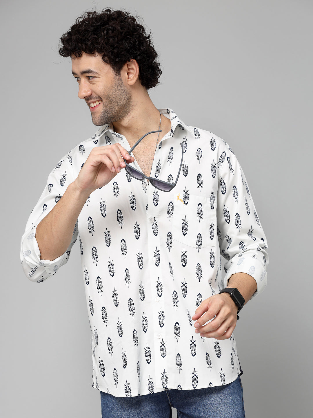 Valbone Men Abstract Printed Giza Cotton Casual Shirt