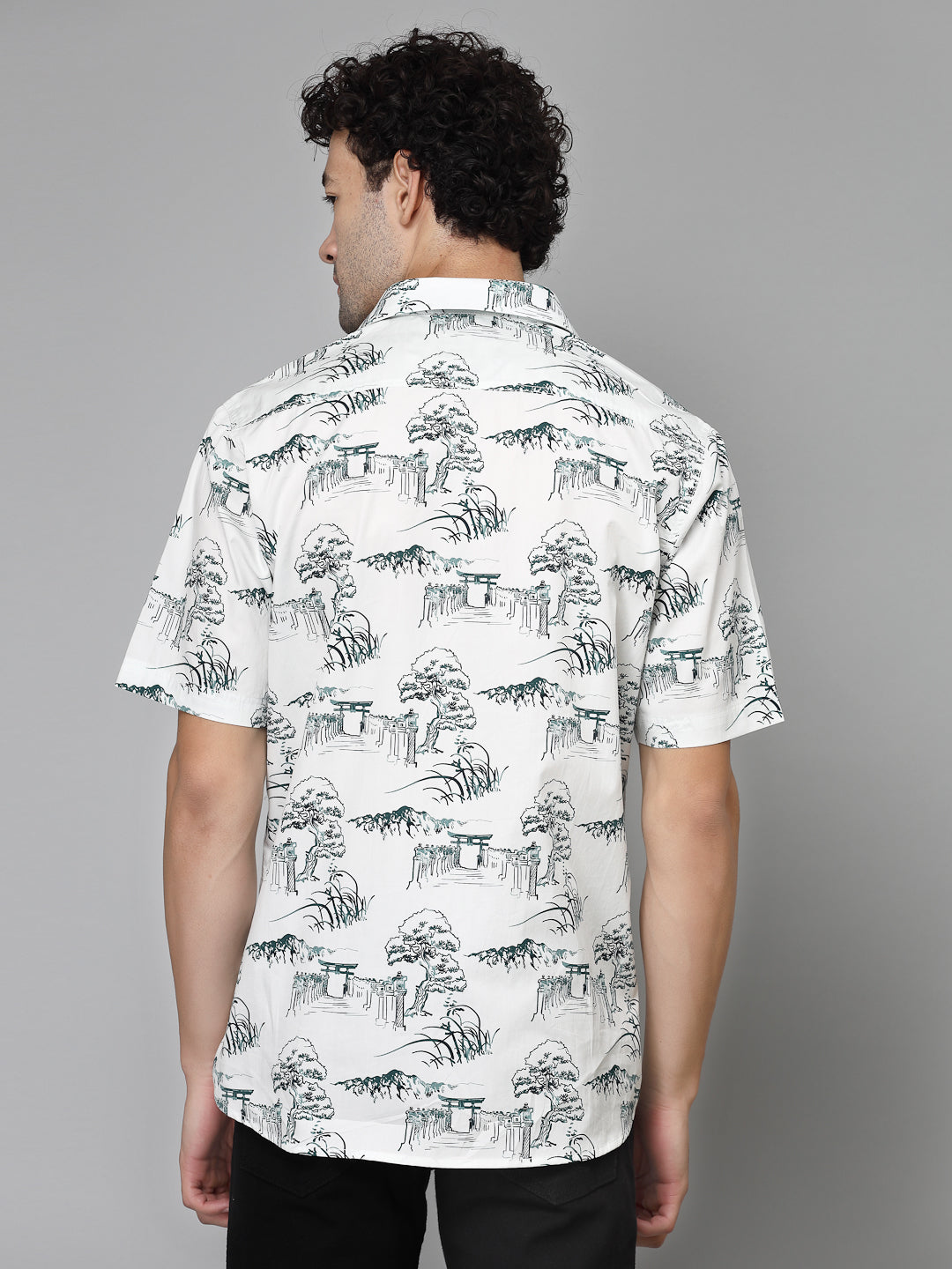 Valbone Men's Abstract Printed Giza Cotton Casual Shirt