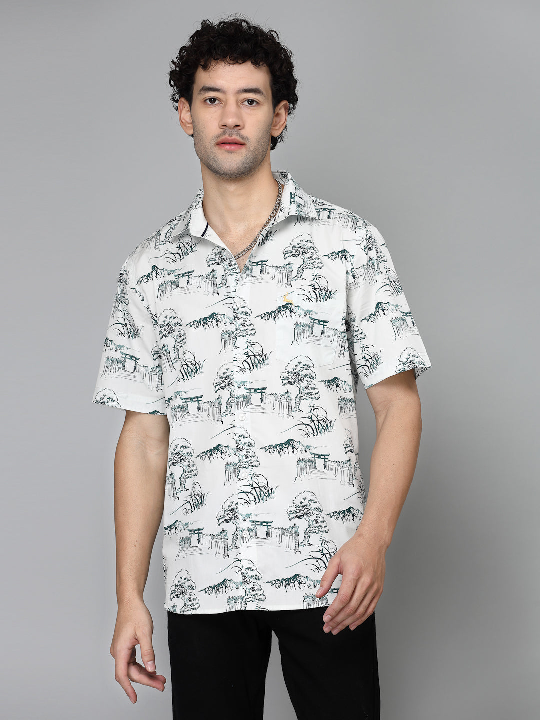 Valbone Men's Abstract Printed Giza Cotton Casual Shirt