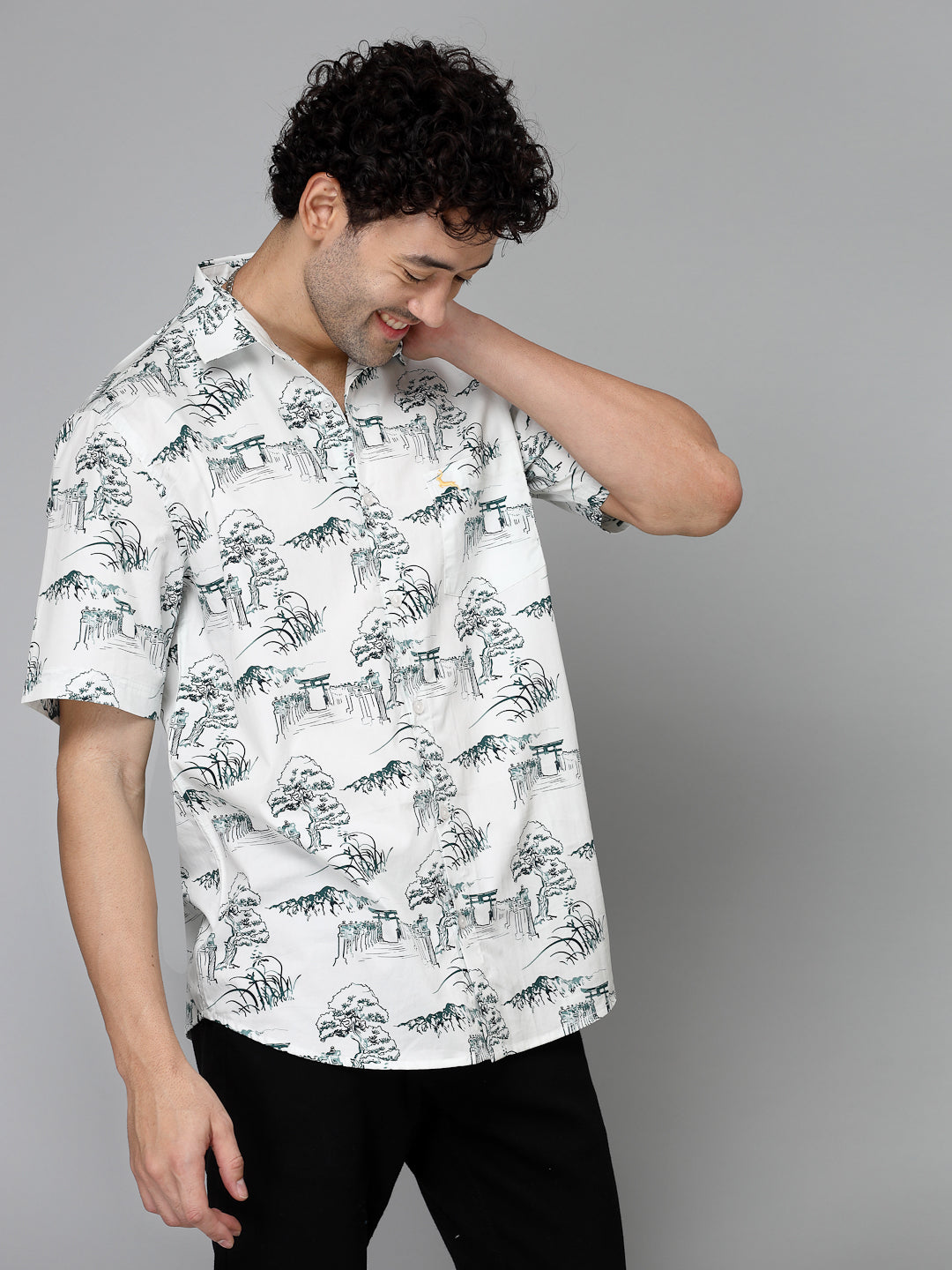 Valbone Men's Abstract Printed Giza Cotton Casual Shirt