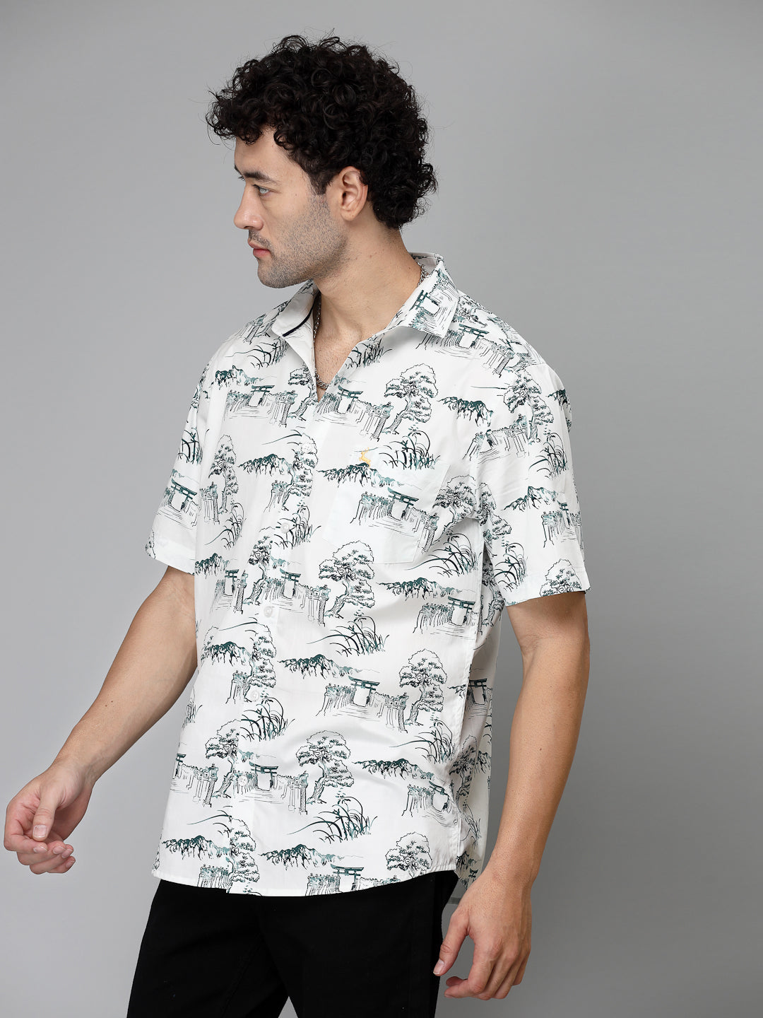 Valbone Men's Abstract Printed Giza Cotton Casual Shirt