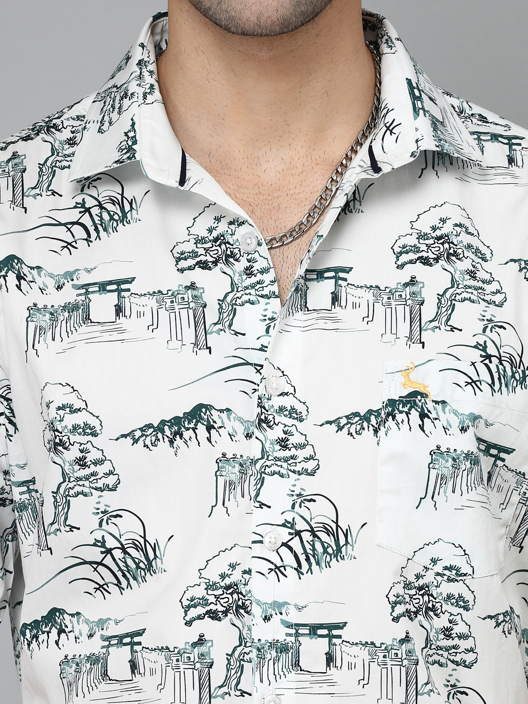 Valbone Men's Abstract Printed Giza Cotton Casual Shirt