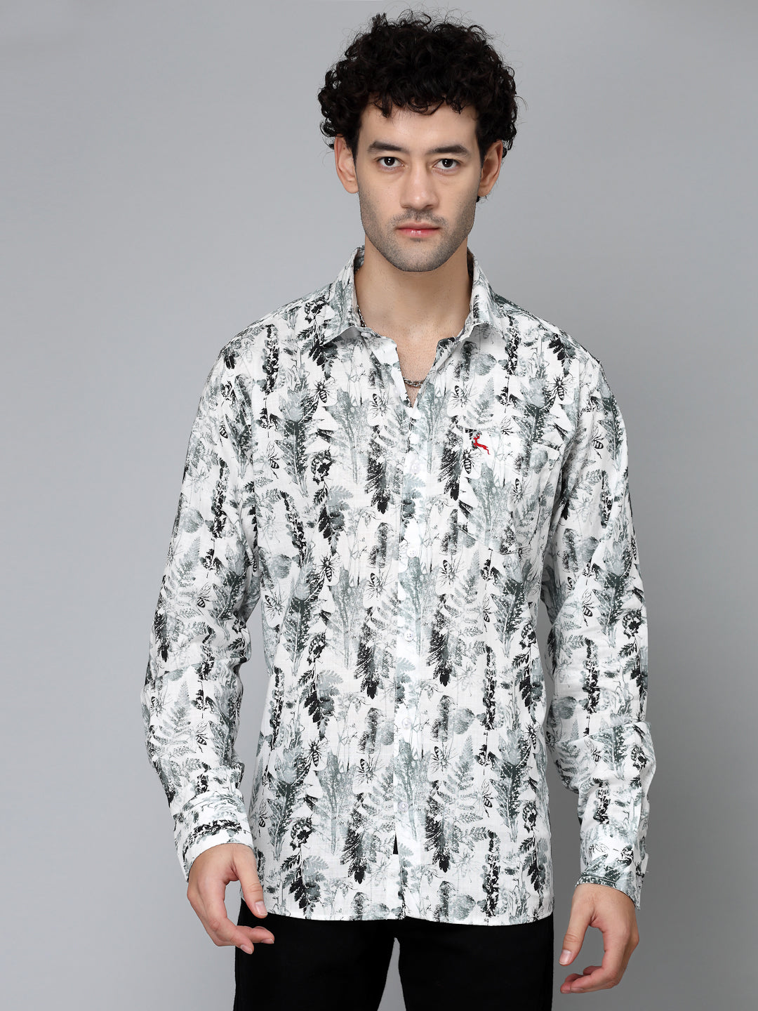 Valbone Men's Abstract Printed Giza Cotton Casual Shirt