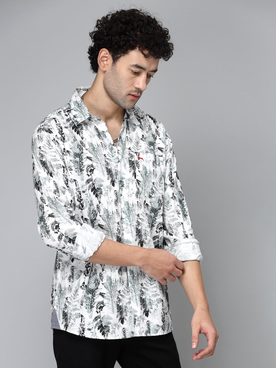 Valbone Men's Abstract Printed Giza Cotton Casual Shirt