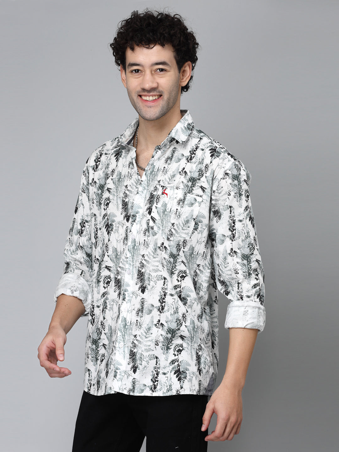 Valbone Men's Abstract Printed Giza Cotton Casual Shirt