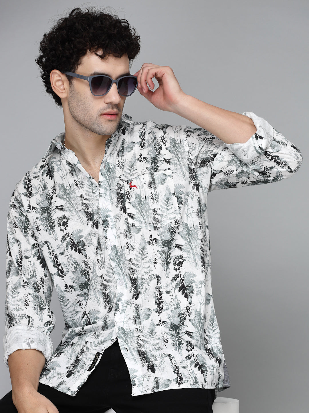 Valbone Men's Abstract Printed Giza Cotton Casual Shirt