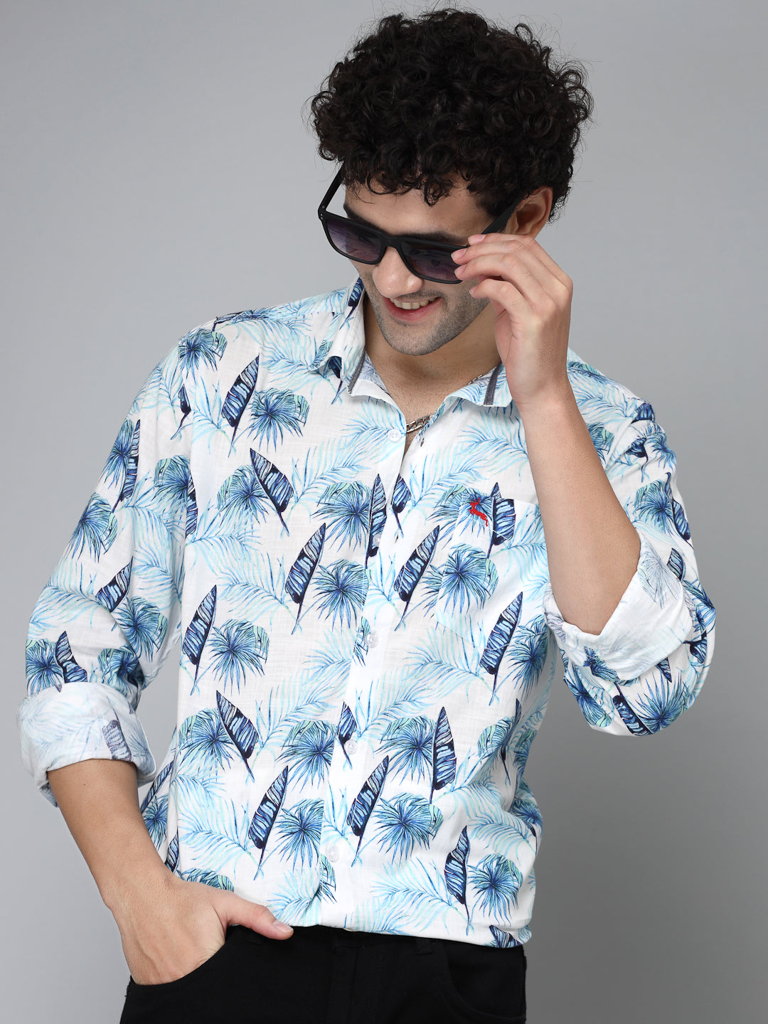 Valbone Men's Abstract Printed Giza Cotton Casual Shirt