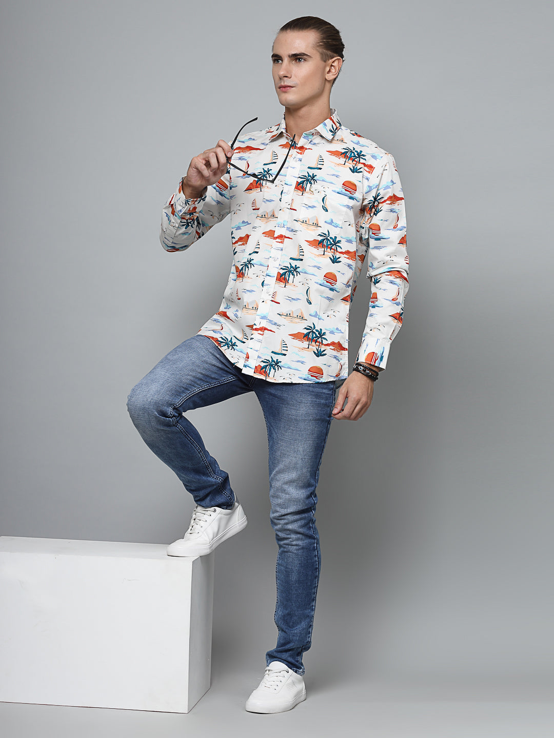 Valbone Men`s Paisley Printed Giza Cotton Casual Shirt