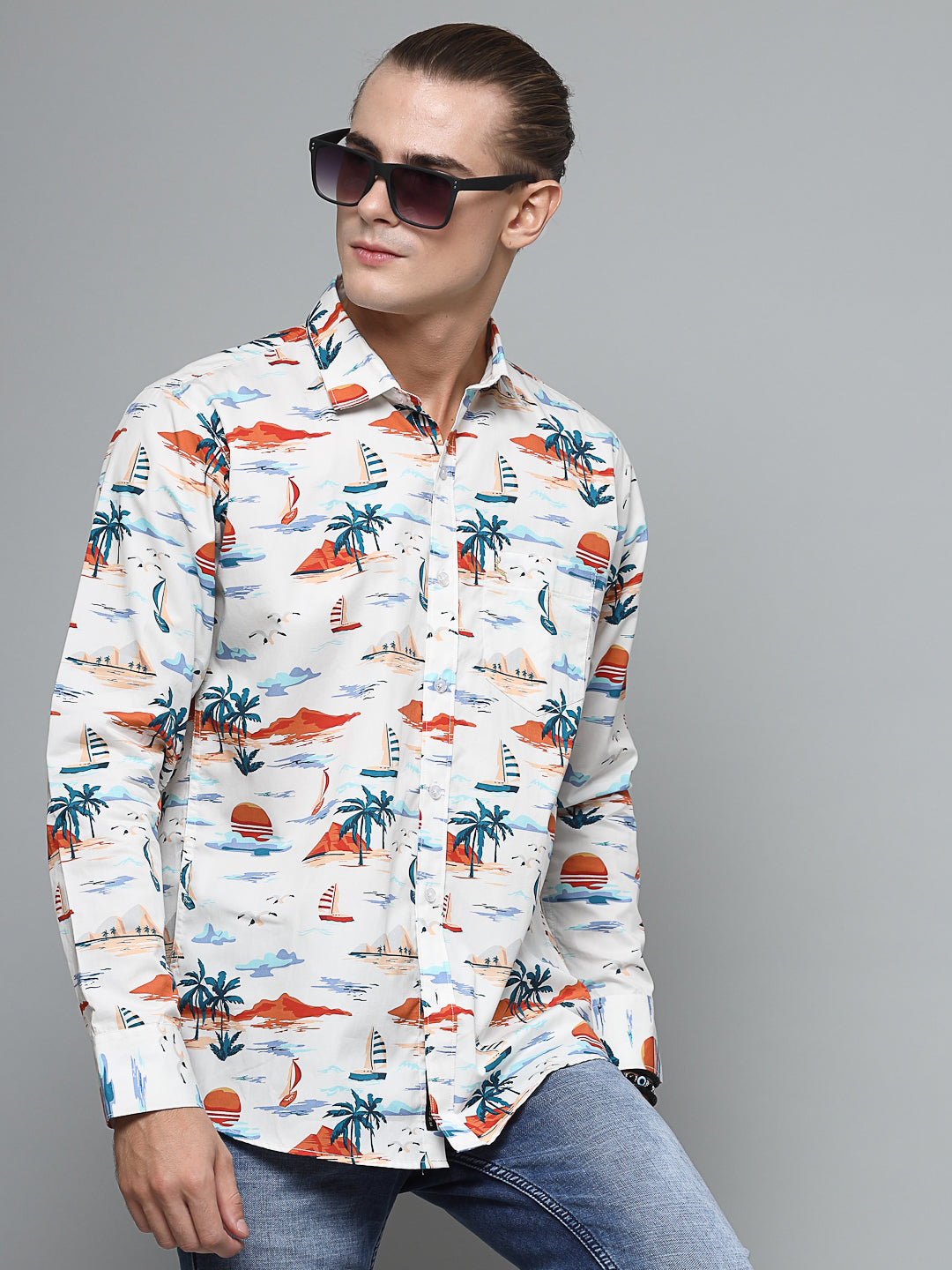 Valbone Men`s Paisley Printed Giza Cotton Casual Shirt
