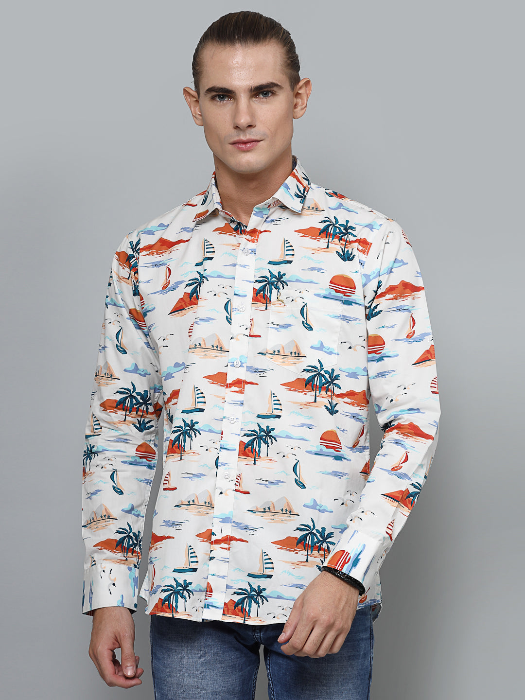 Valbone Men`s Paisley Printed Giza Cotton Casual Shirt