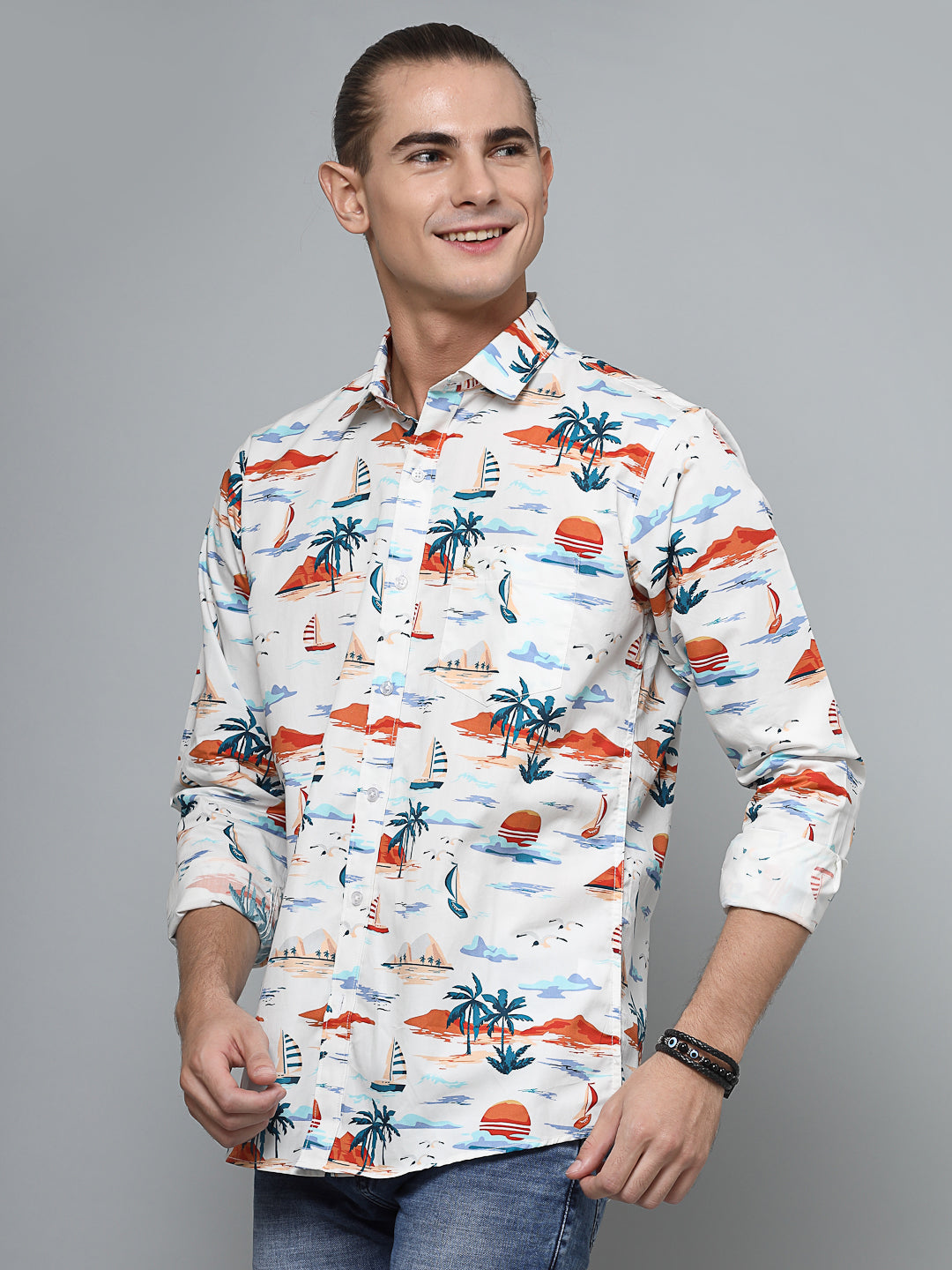 Valbone Men`s Paisley Printed Giza Cotton Casual Shirt