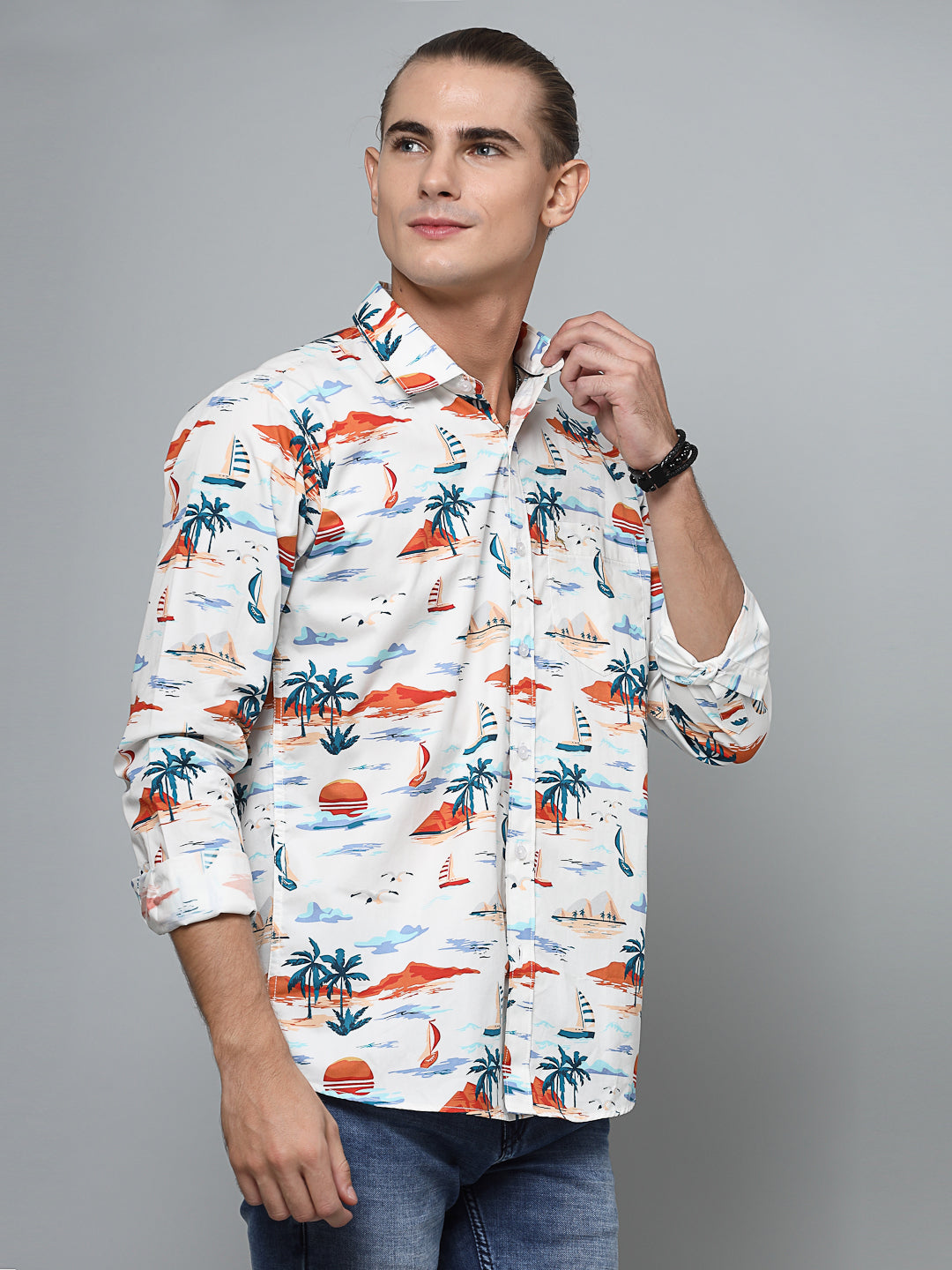Valbone Men`s Paisley Printed Giza Cotton Casual Shirt