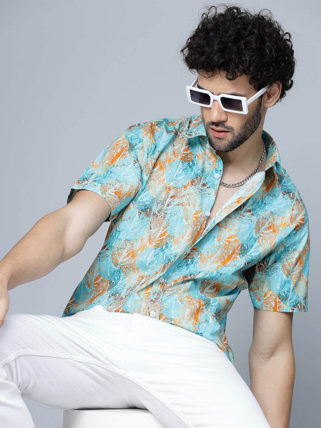Valbone Men Texture Printed Giza Cotton Casual Shirt