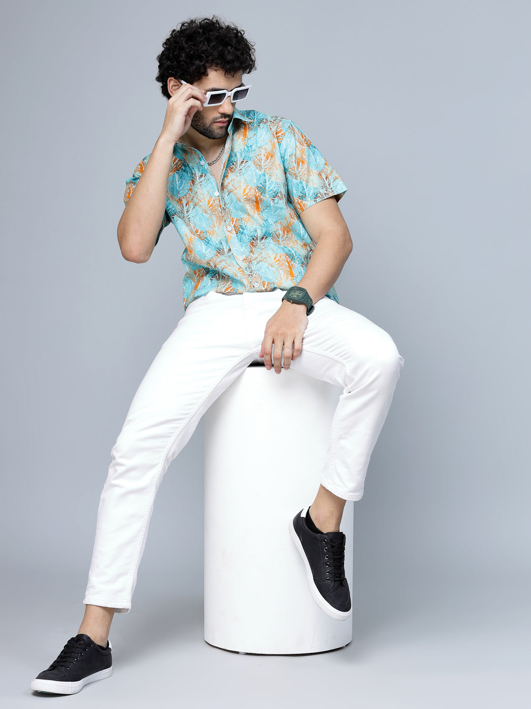 Valbone Men Texture Printed Giza Cotton Casual Shirt