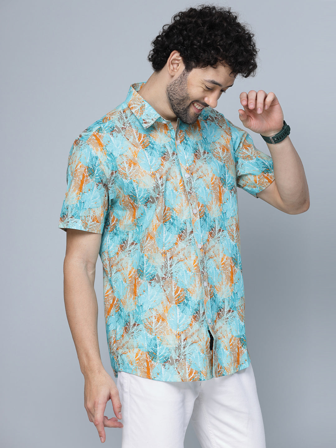 Valbone Men Texture Printed Giza Cotton Casual Shirt