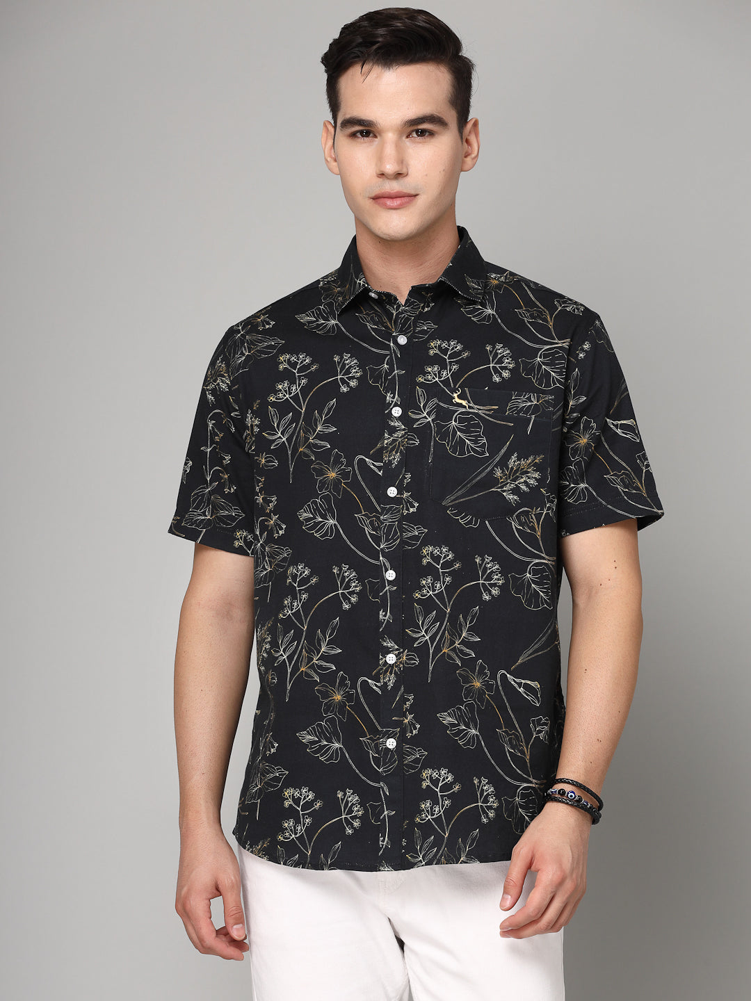 Valbone Men's Floral Printed Giza Cotton Casual Shirt