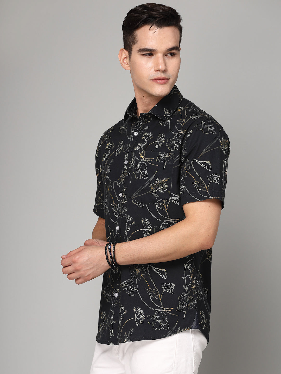 Valbone Men's Floral Printed Giza Cotton Casual Shirt