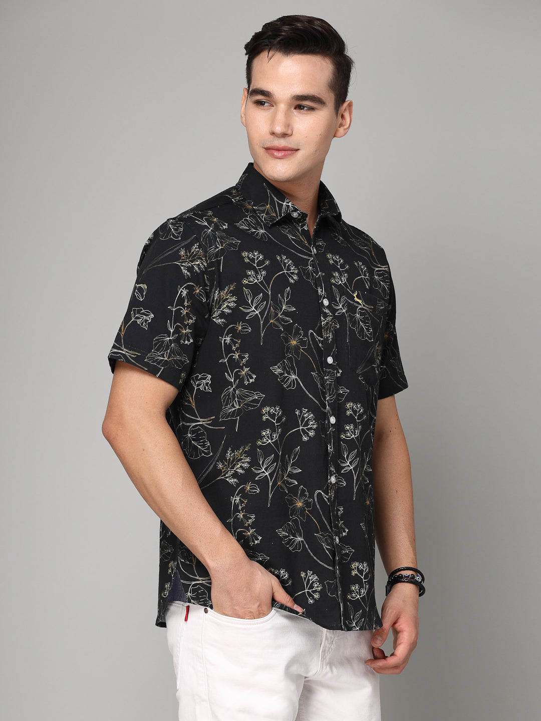 Valbone Men's Floral Printed Giza Cotton Casual Shirt