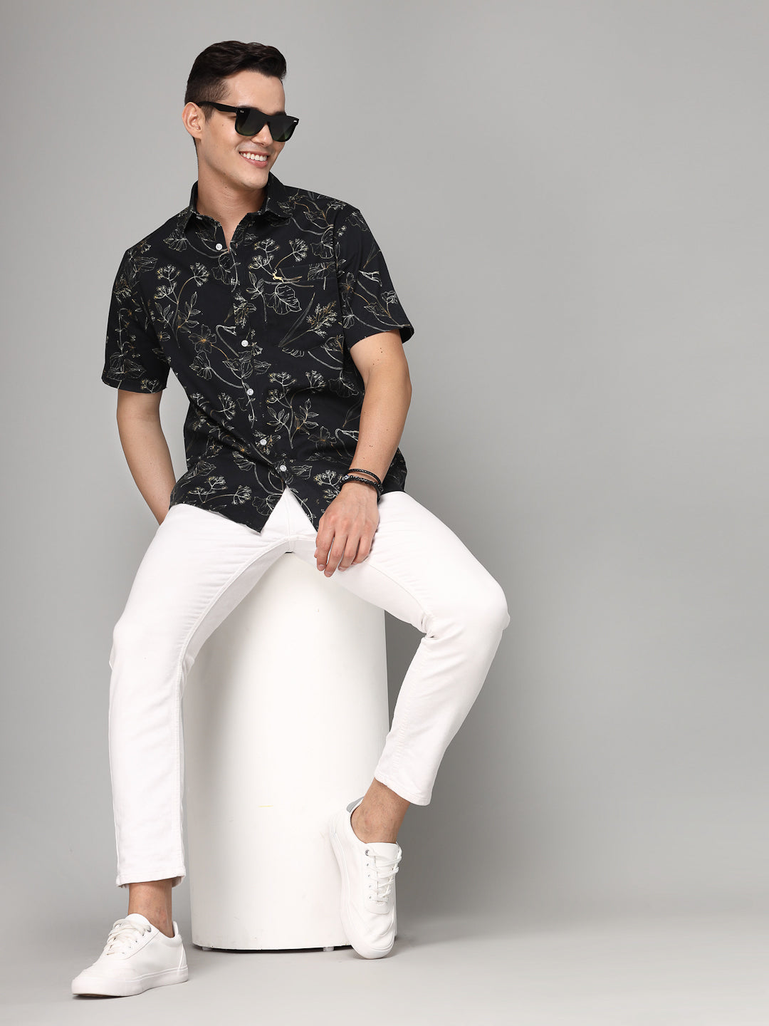 Valbone Men's Floral Printed Giza Cotton Casual Shirt