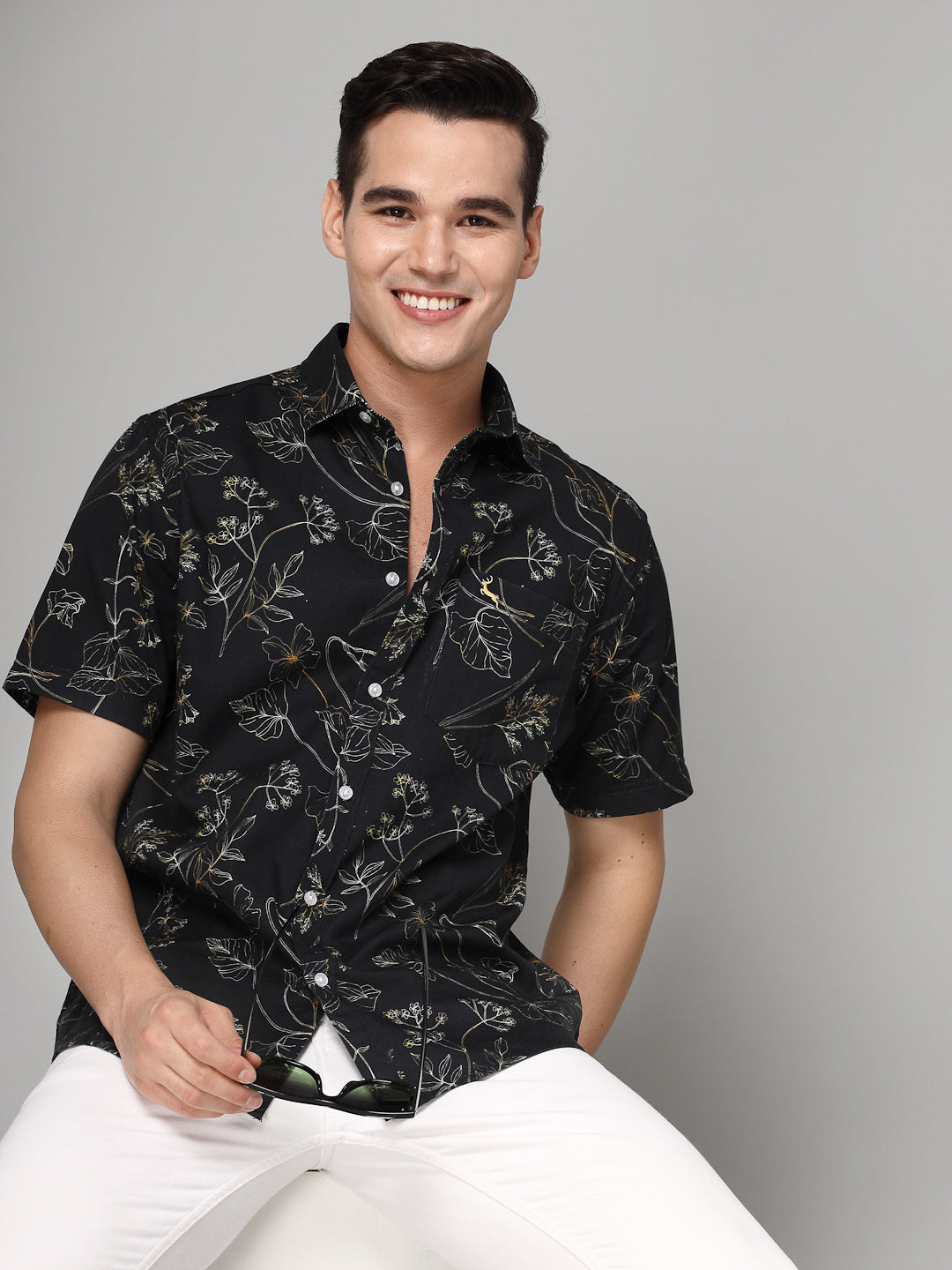 Valbone Men's Floral Printed Giza Cotton Casual Shirt