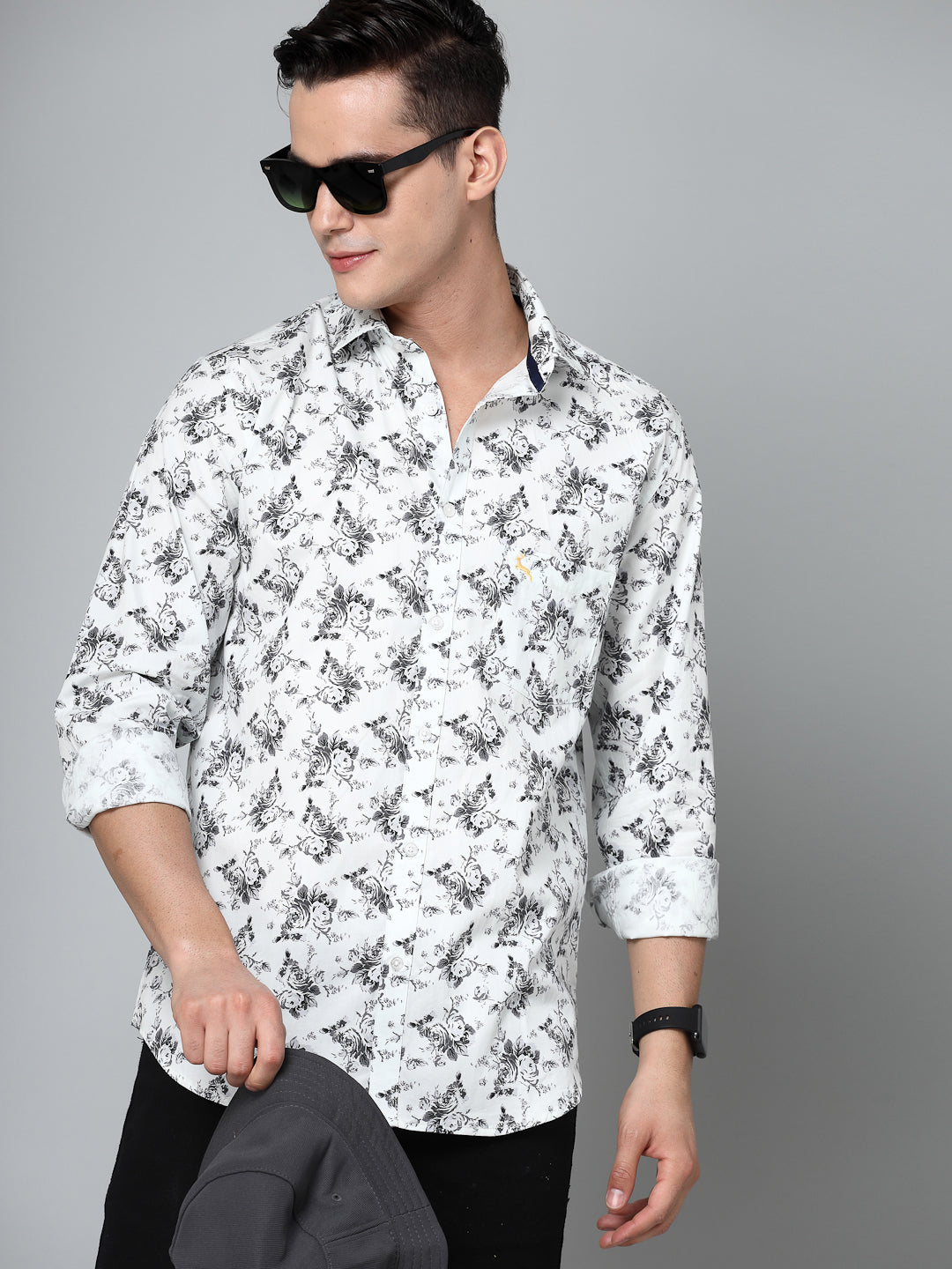 Valbone Men's Geometrical Printed Giza Cotton Casual Shirt