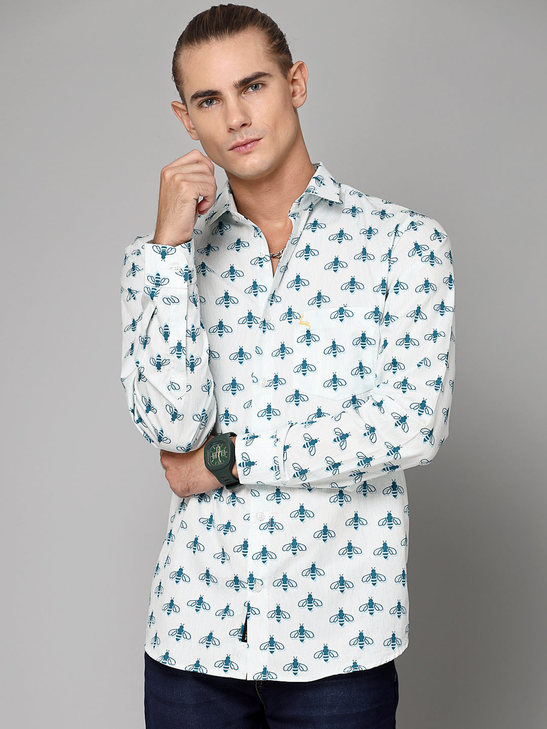 Valbone Men Abstract Printed Giza Cotton Casual full sleeves Shirt