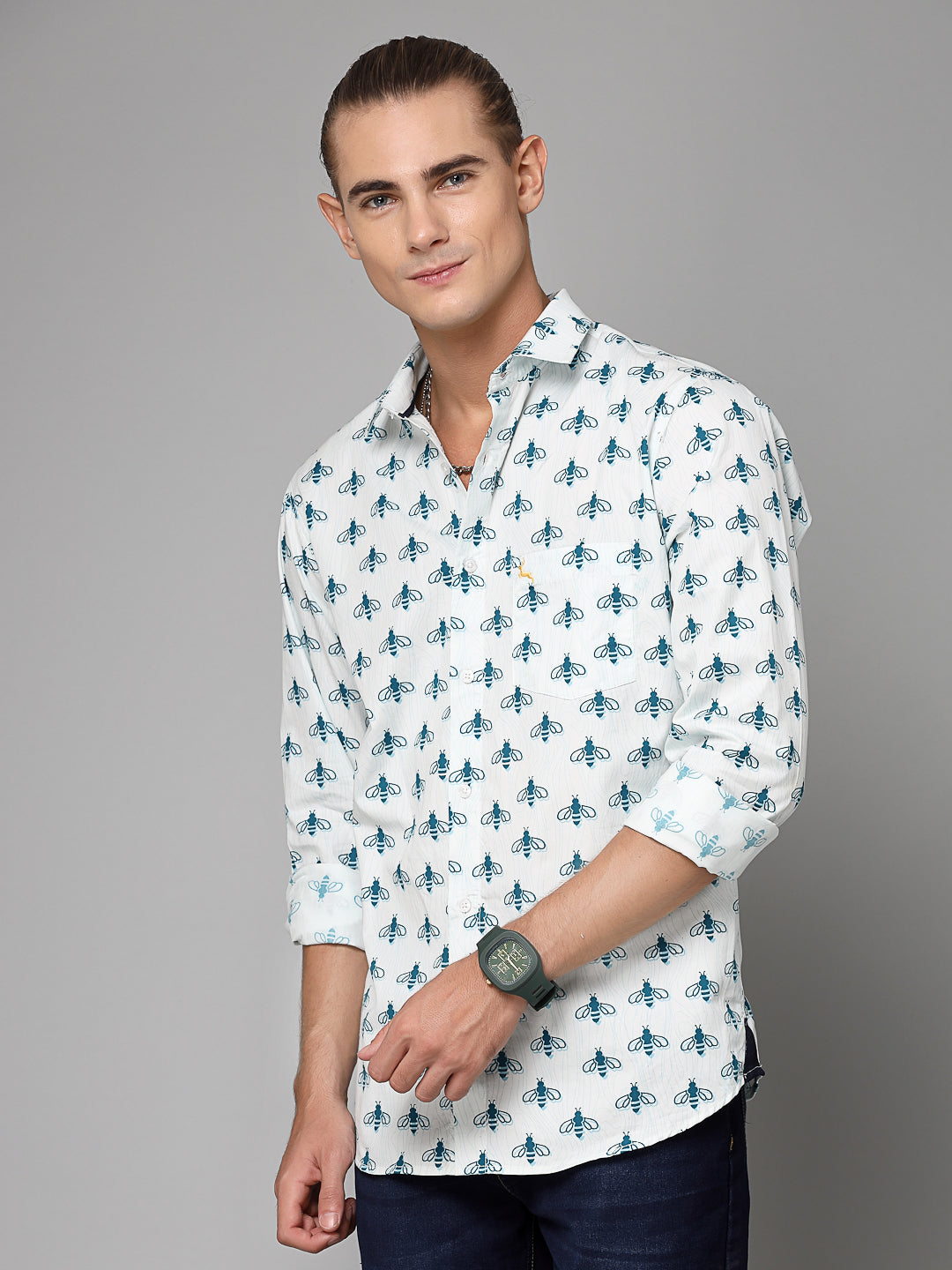 Valbone Men Abstract Printed Giza Cotton Casual full sleeves Shirt