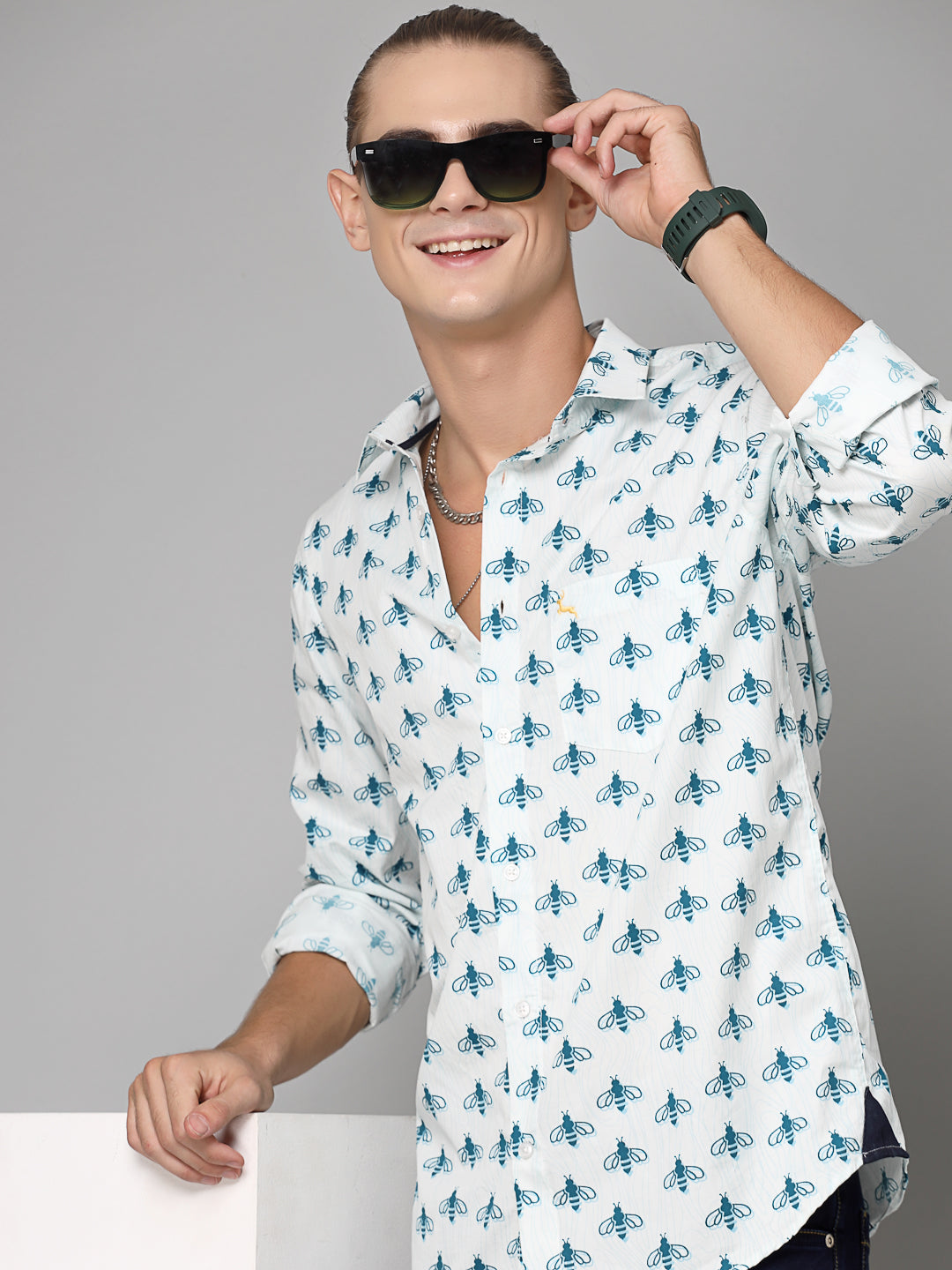 Valbone Men Abstract Printed Giza Cotton Casual full sleeves Shirt