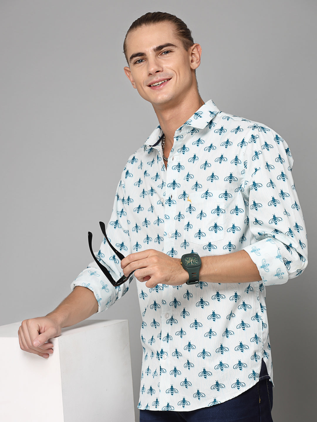 Valbone Men Abstract Printed Giza Cotton Casual full sleeves Shirt