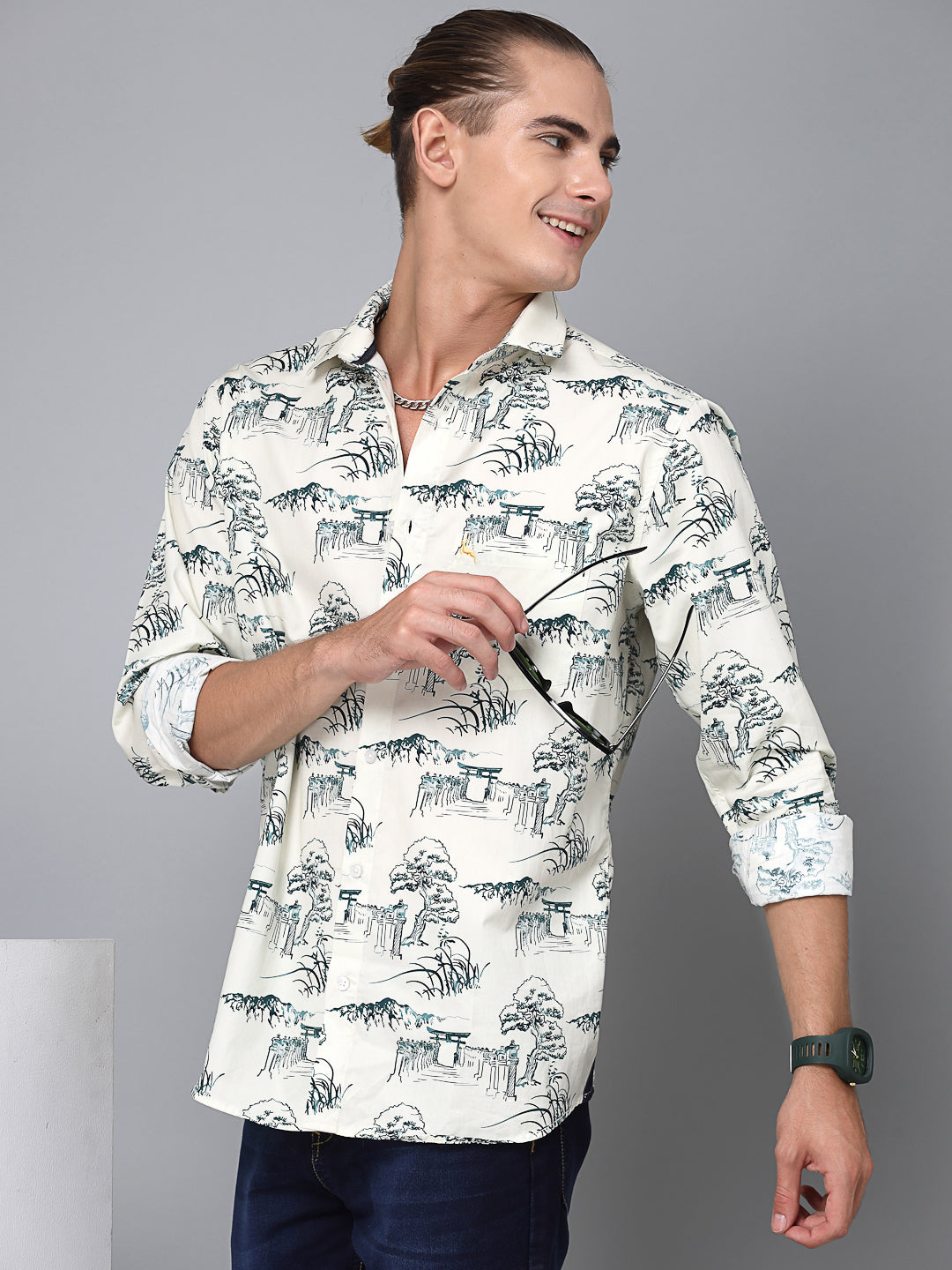 Valbone Men Texture Printed Giza Cotton Casual Shirt