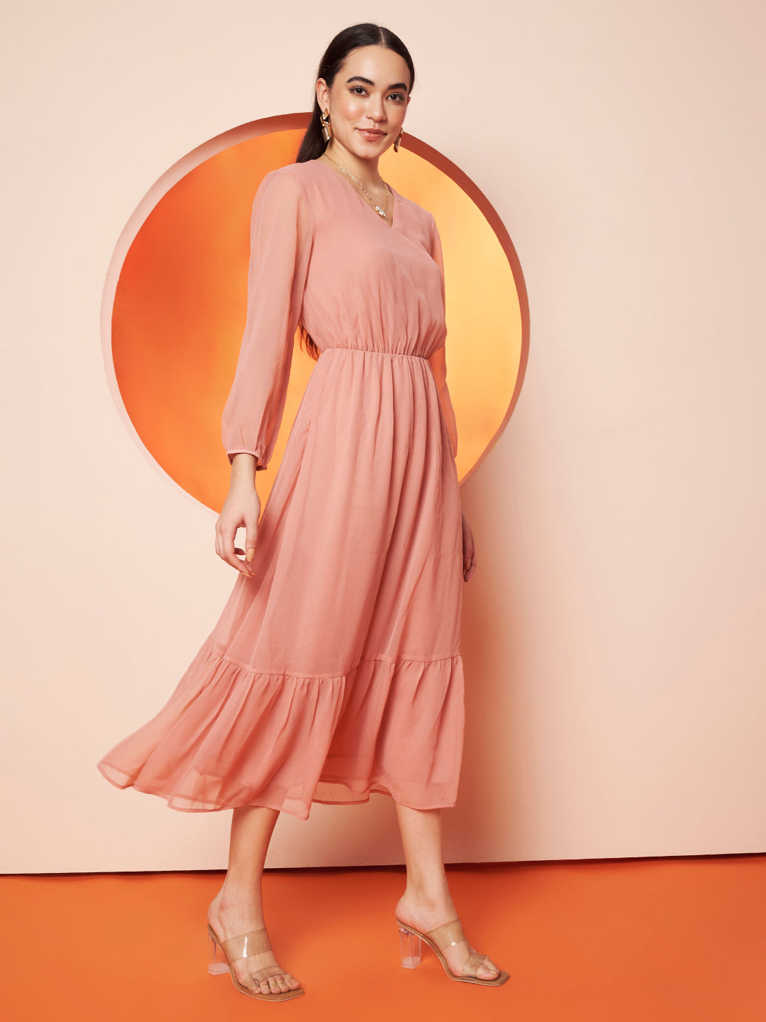 Women’s Blush Pink georgette Maxi Dress