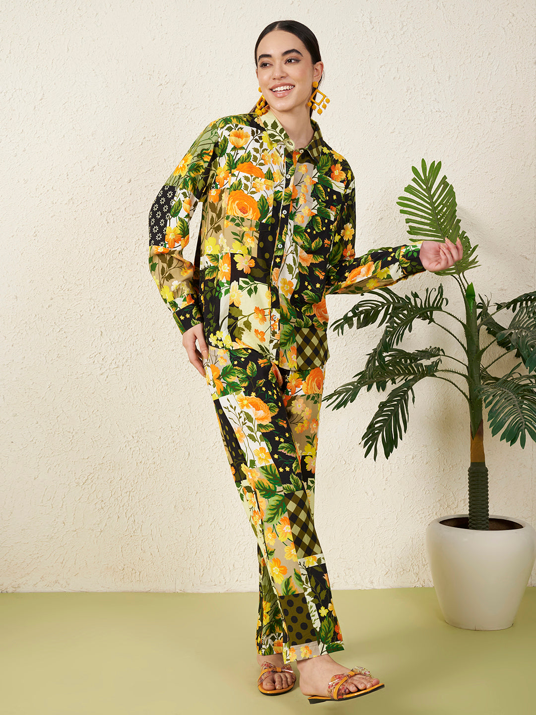 Women’s Yellow Floral motif Co-ord Set