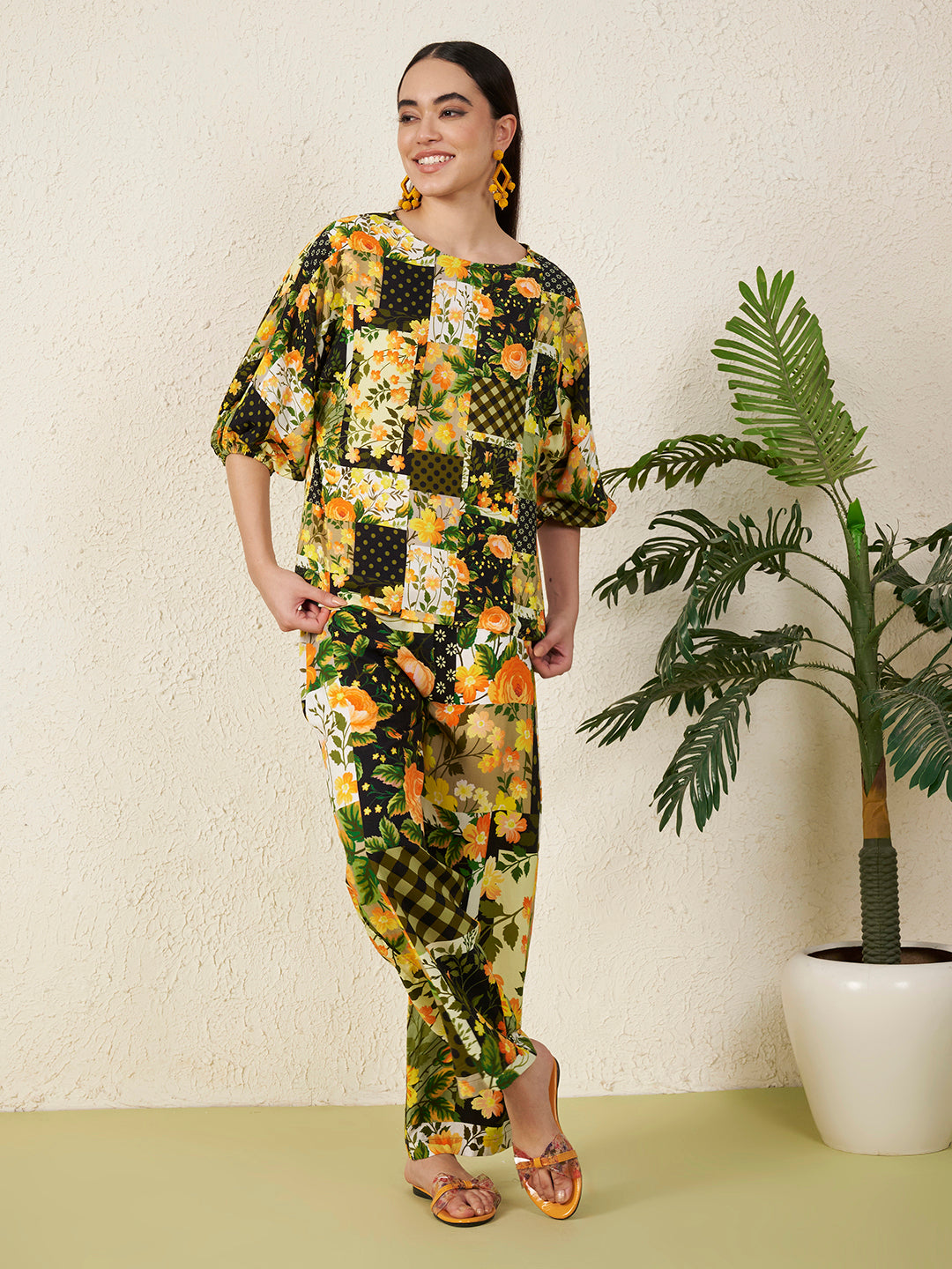 Women’s Yellow Floral motifs Co-ord Set