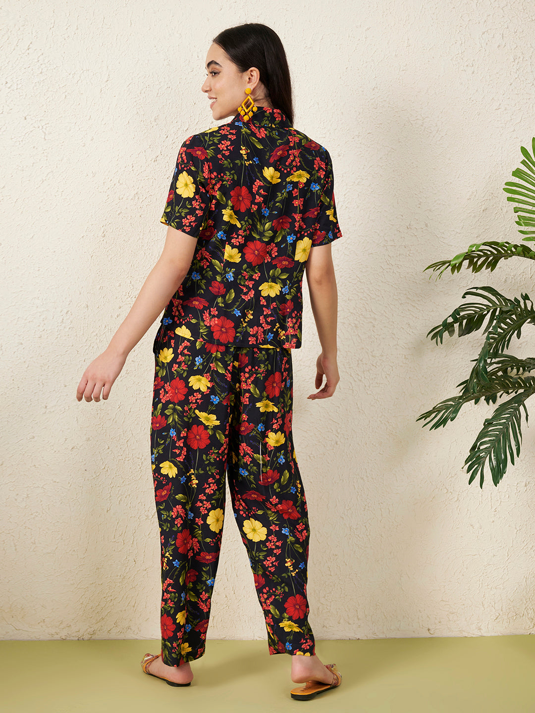 Women’s Black Floral Short Sleeve Co-ord Set