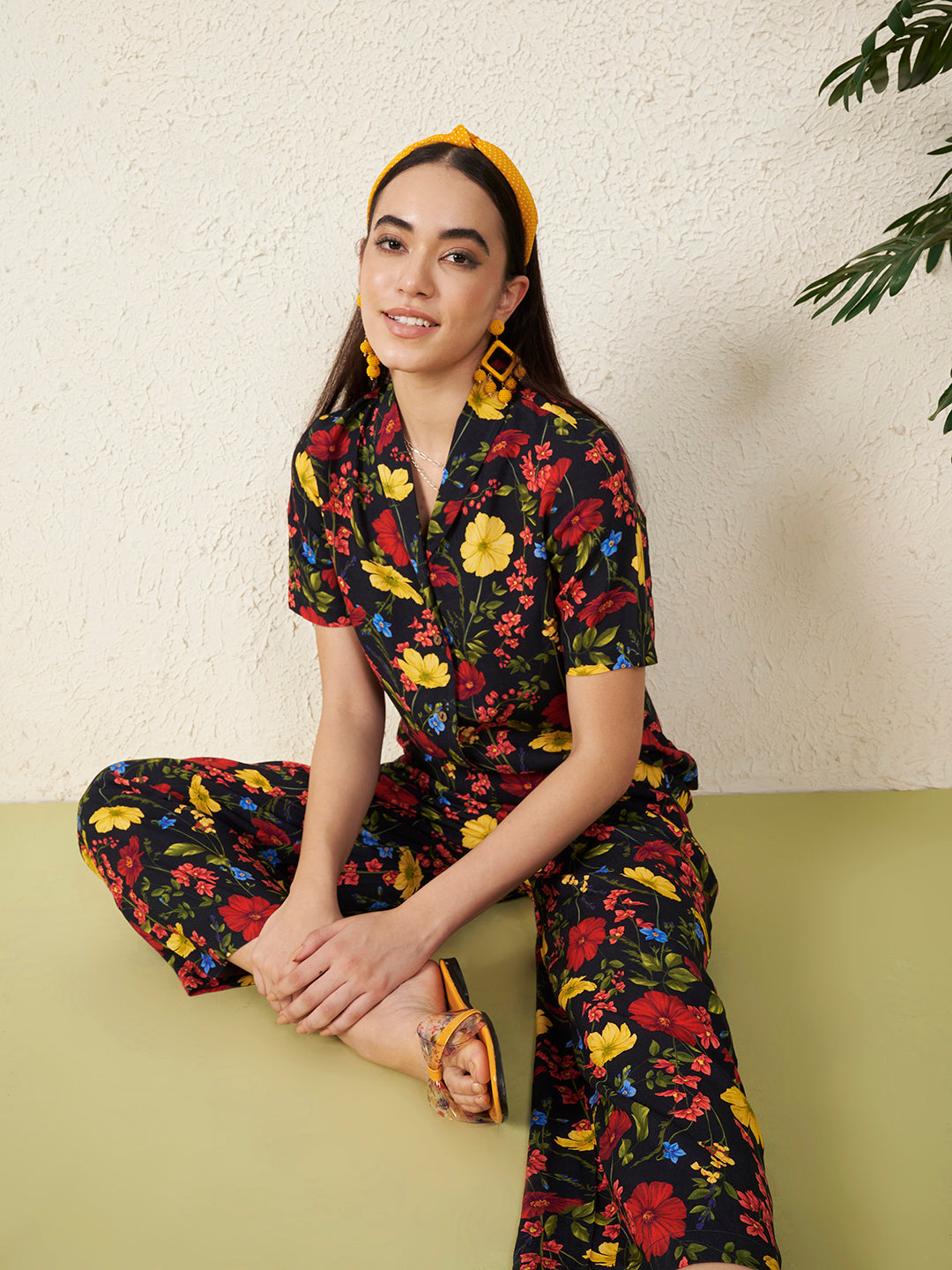 Women’s Black Floral Short Sleeve Co-ord Set