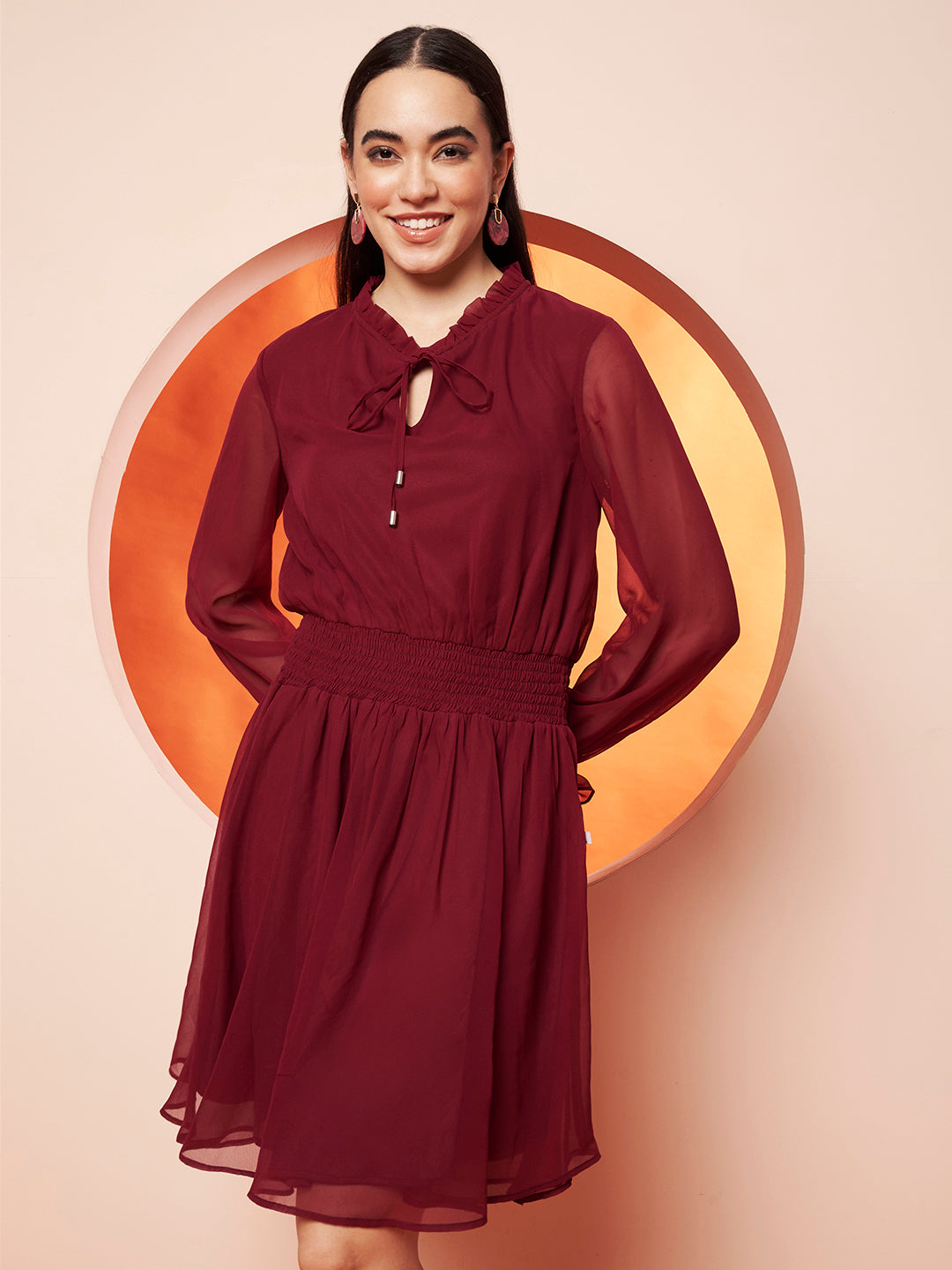 Women’s maroon georgette Fit & Flare Dress