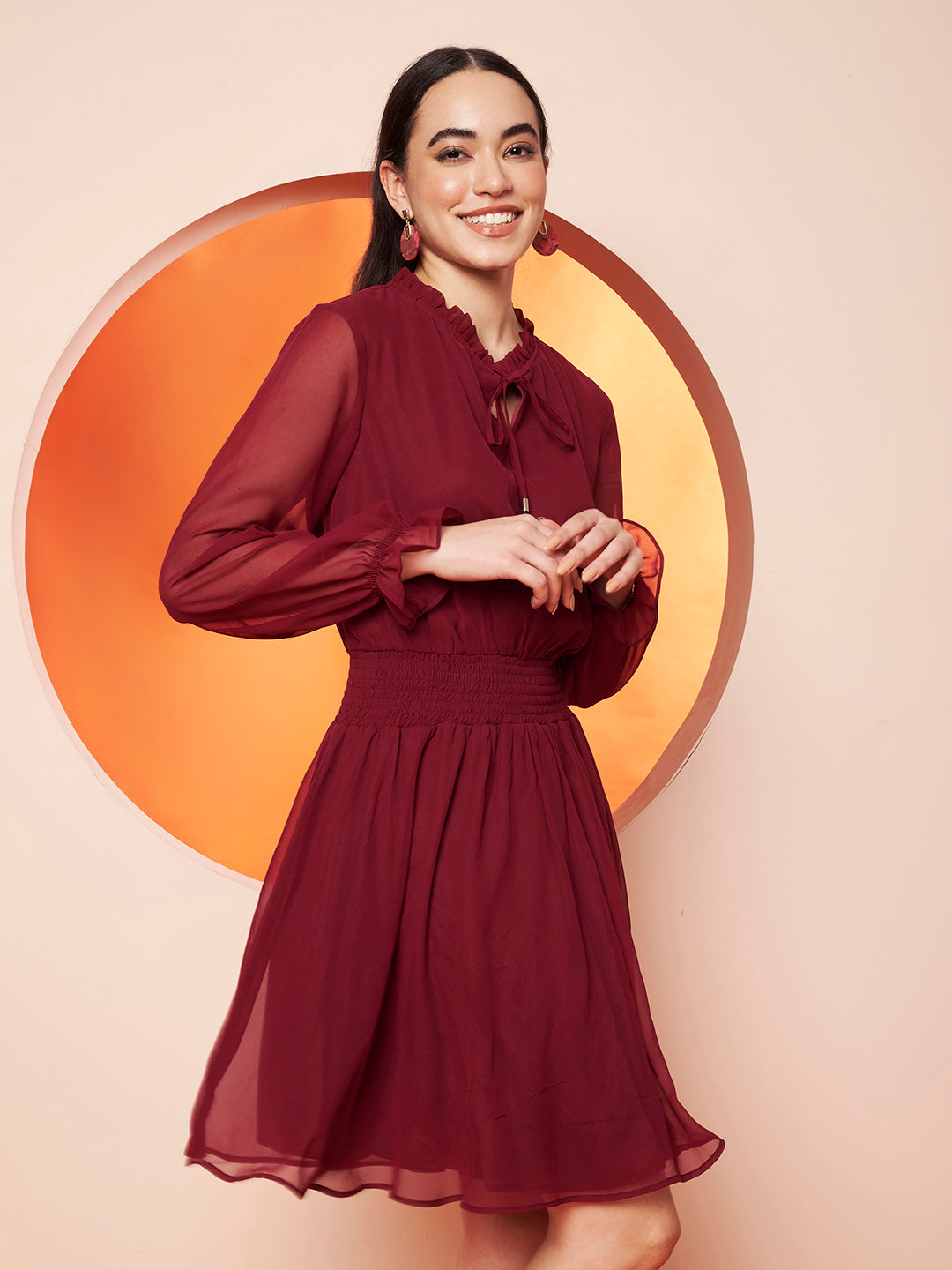 Women’s maroon georgette Fit & Flare Dress