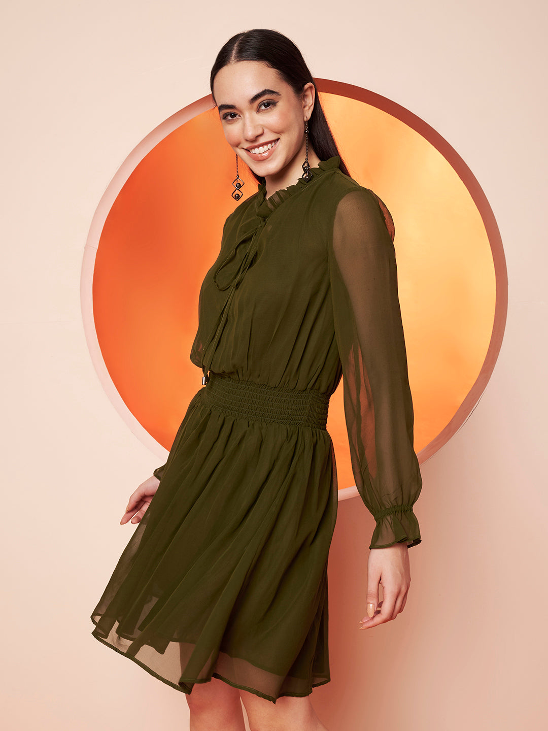Women’s green georgette Fit & Flare Dress
