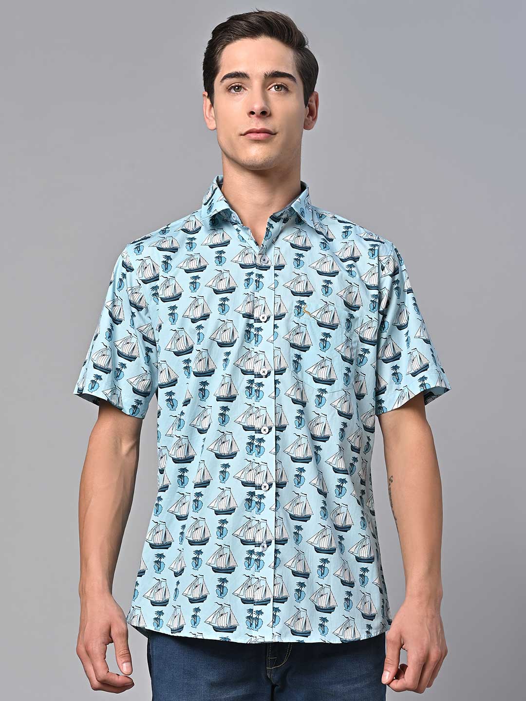 Valbone Men Printed Giza Cotton Casual Shirt
