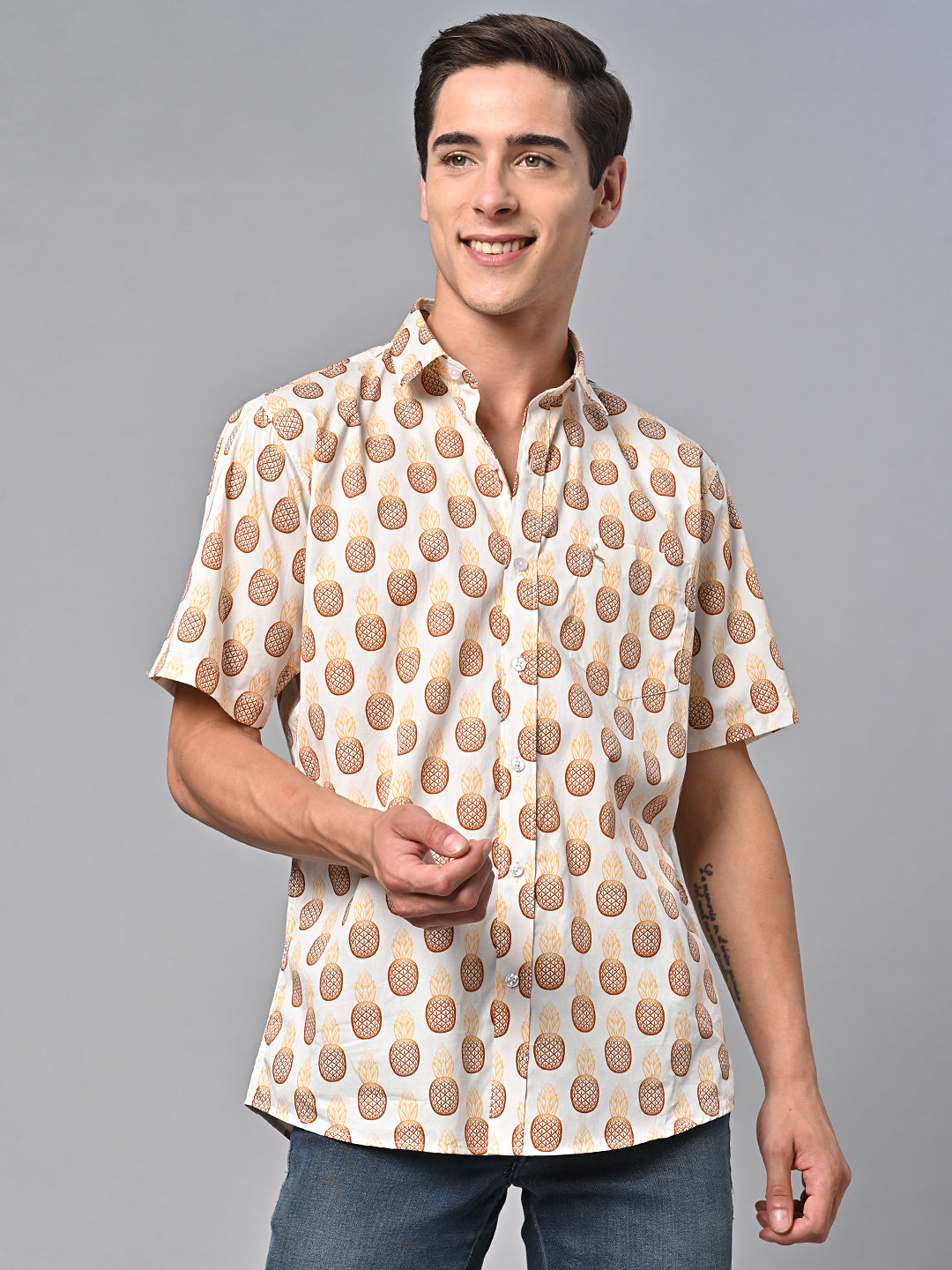 Valbone Men Printed Giza Cotton Casual Shirt