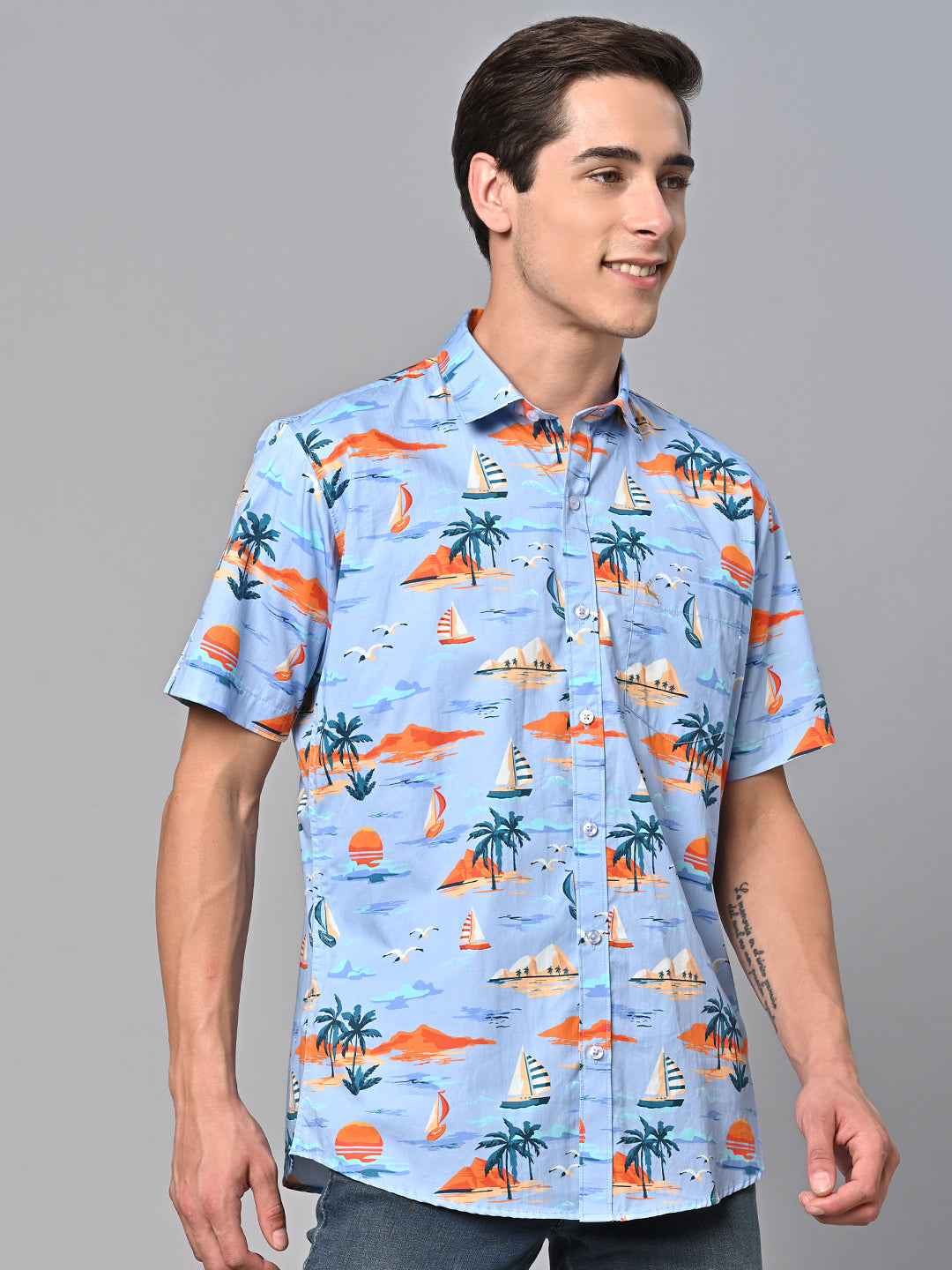 Valbone Men Printed Giza Cotton Casual Shirt
