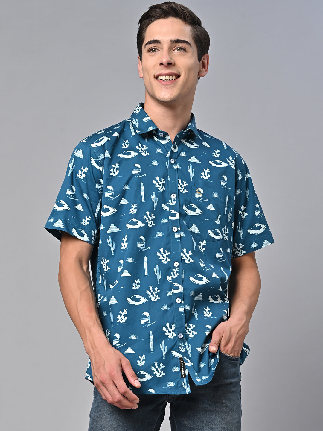 Valbone Men Printed Giza Cotton Casual Shirt